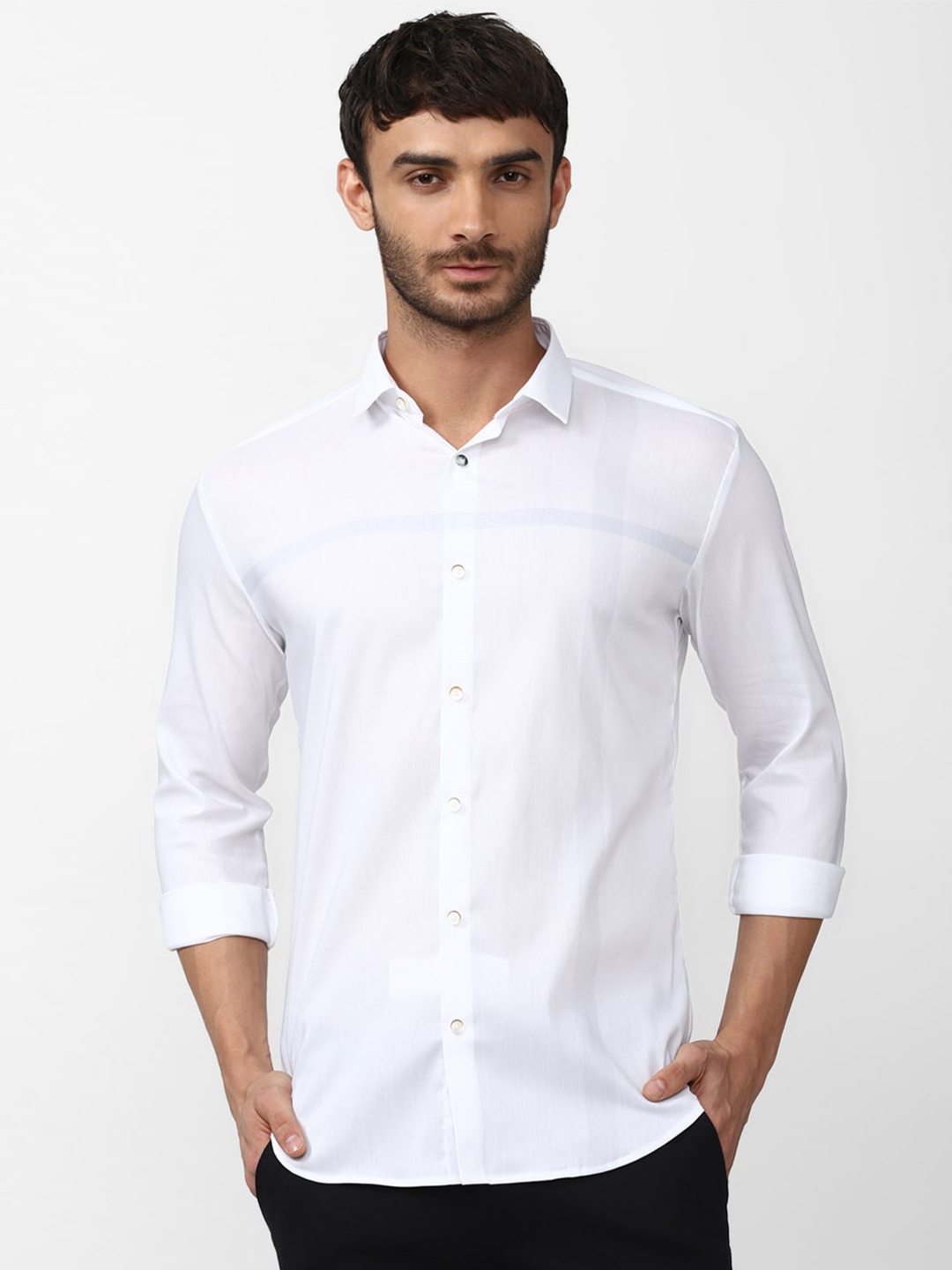 

V Dot Men Slim Fit Casual Shirt, White