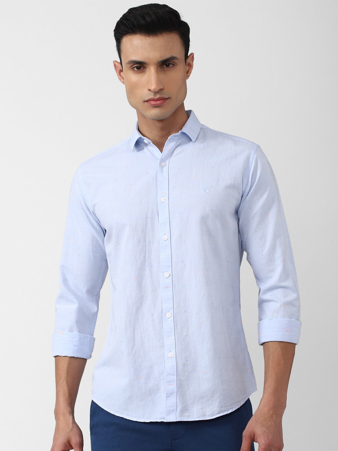 

V Dot Men Slim Fit Casual Shirt, Blue