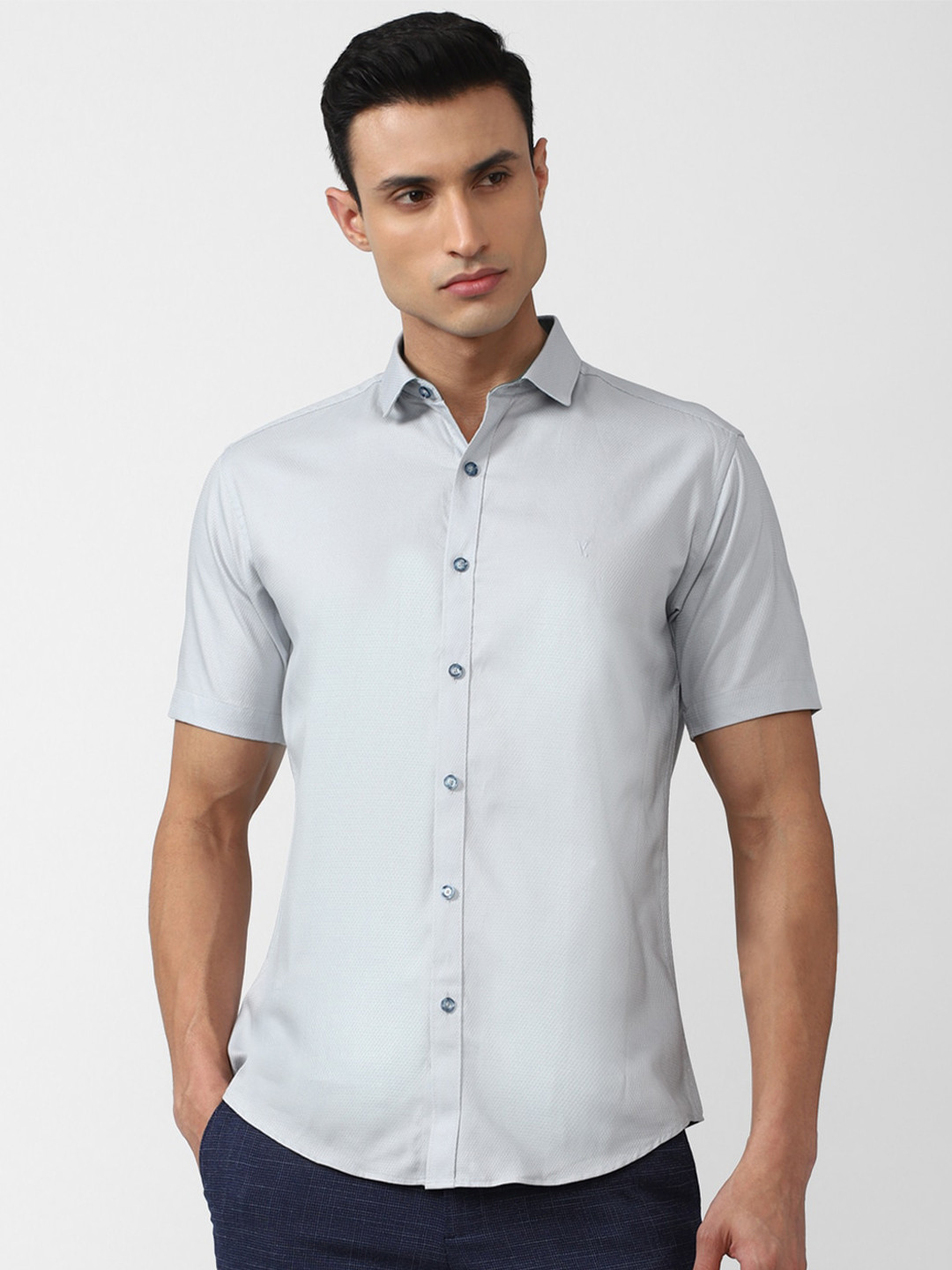

V Dot Men Slim Fit Casual Pure Cotton Shirt, Grey