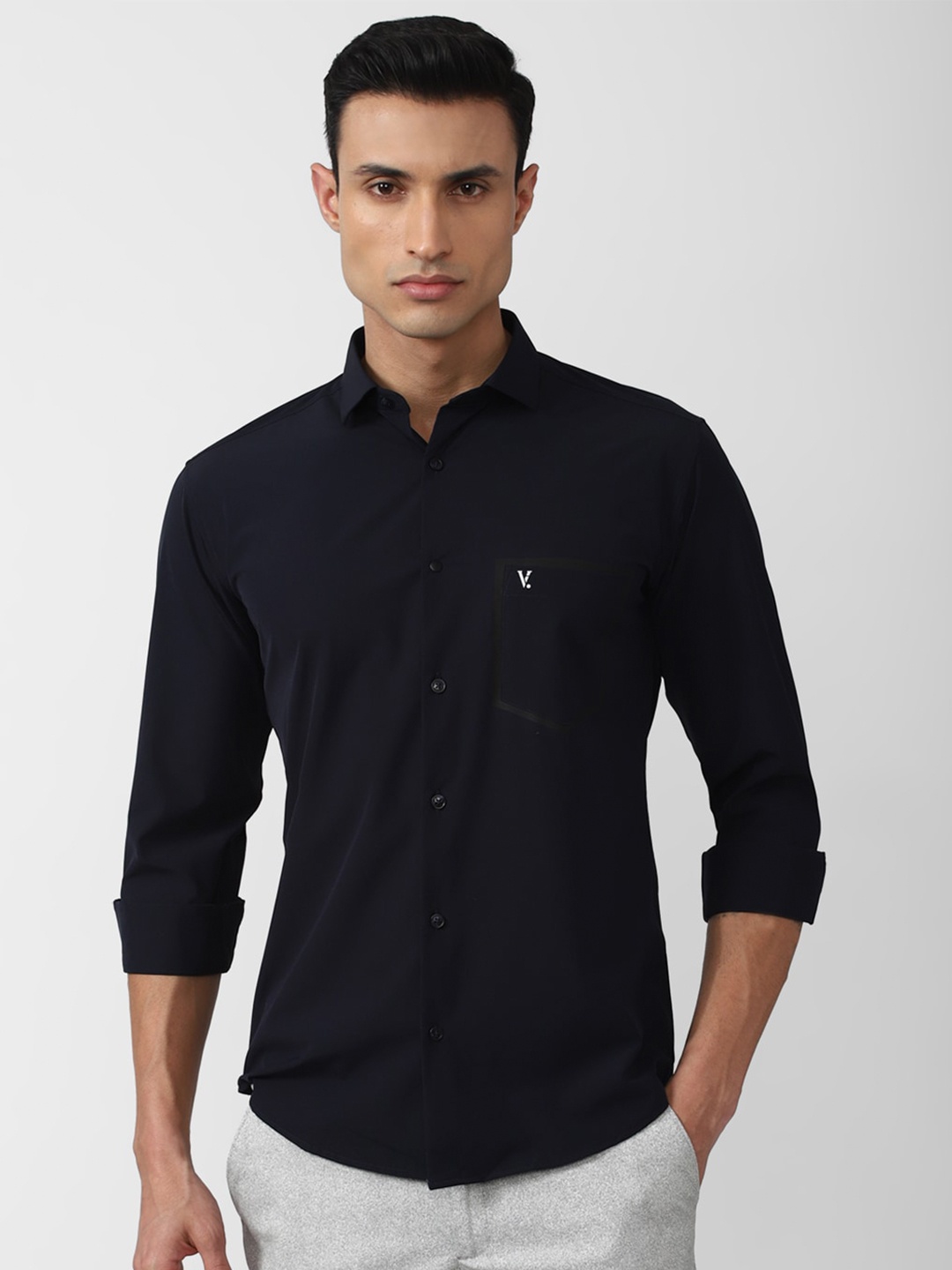 

V Dot Men Navy Blue Slim Fit Casual Shirt