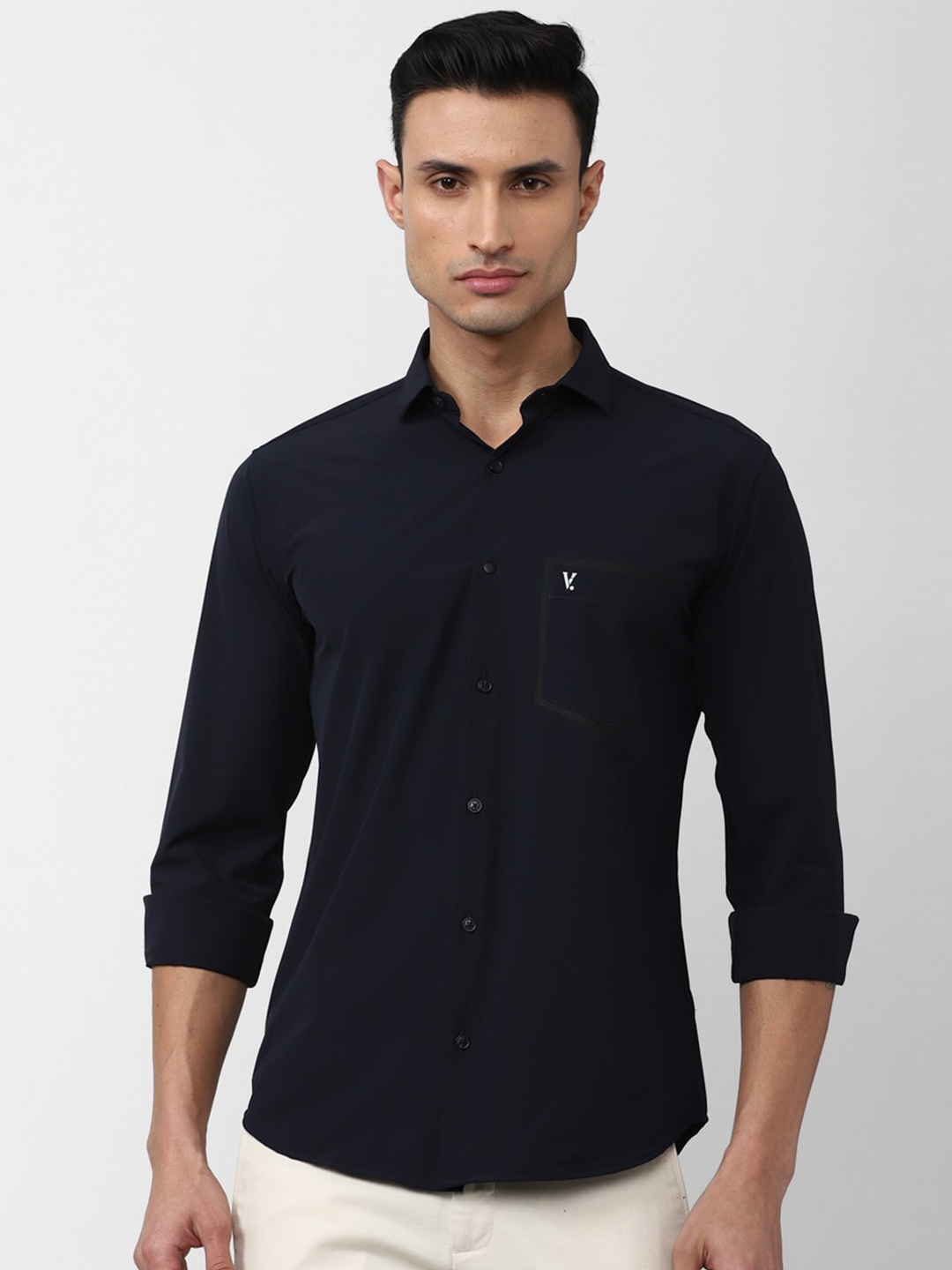 

V Dot Men Slim Fit Casual Shirt, Navy blue