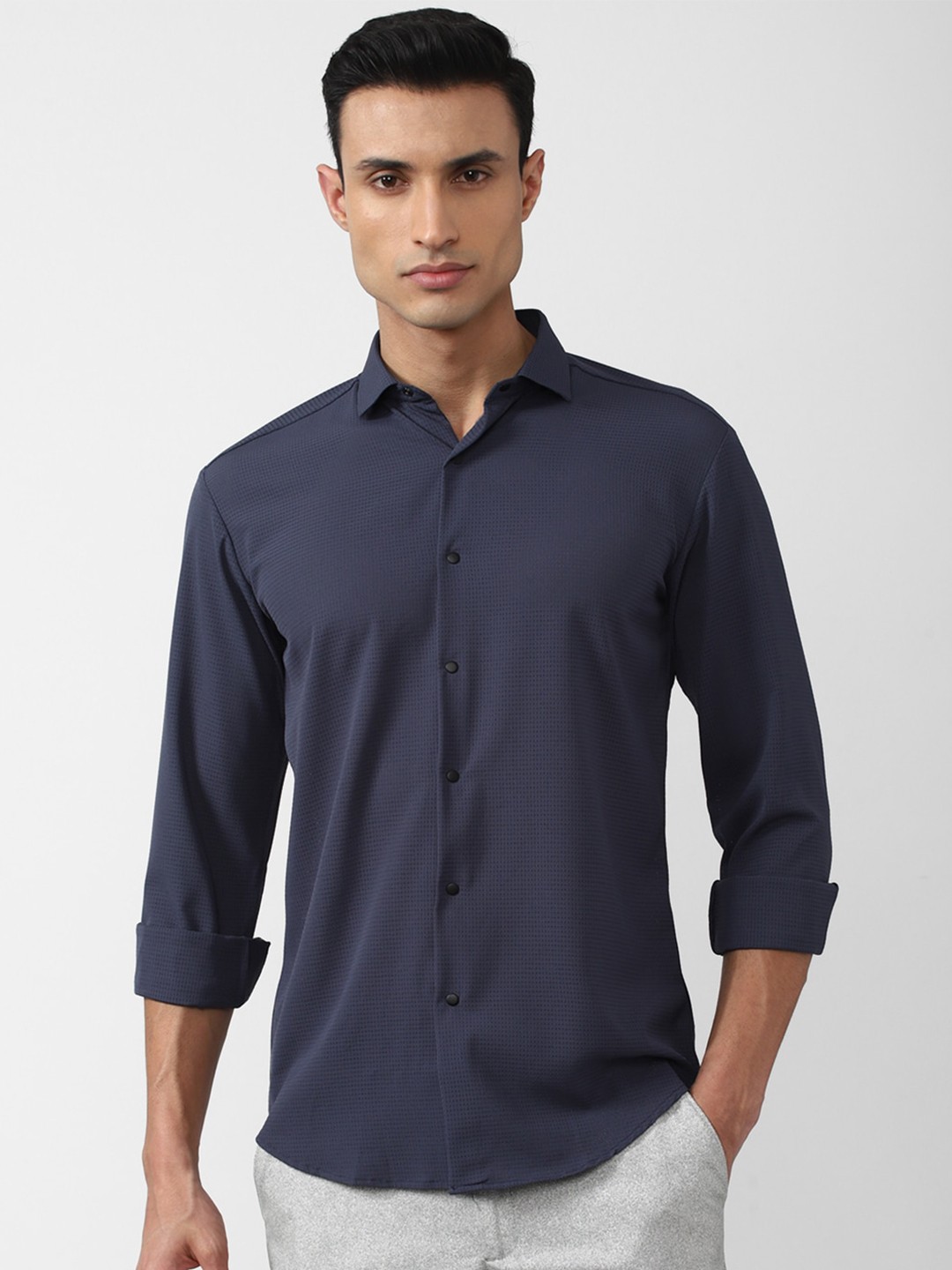 

V Dot Men Slim Fit Formal Shirt, Navy blue