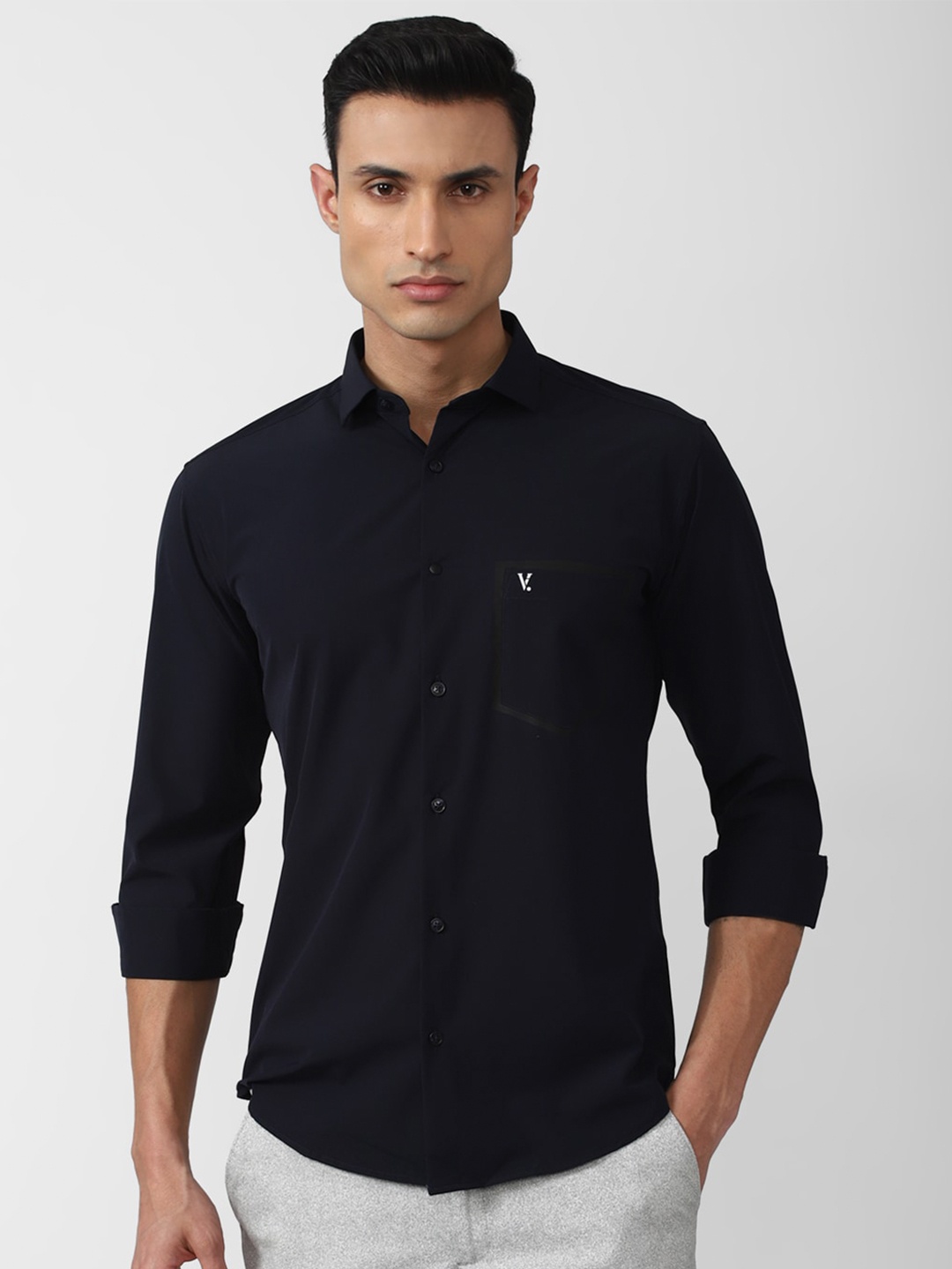 

V Dot Men Slim Fit Casual Shirt, Navy blue