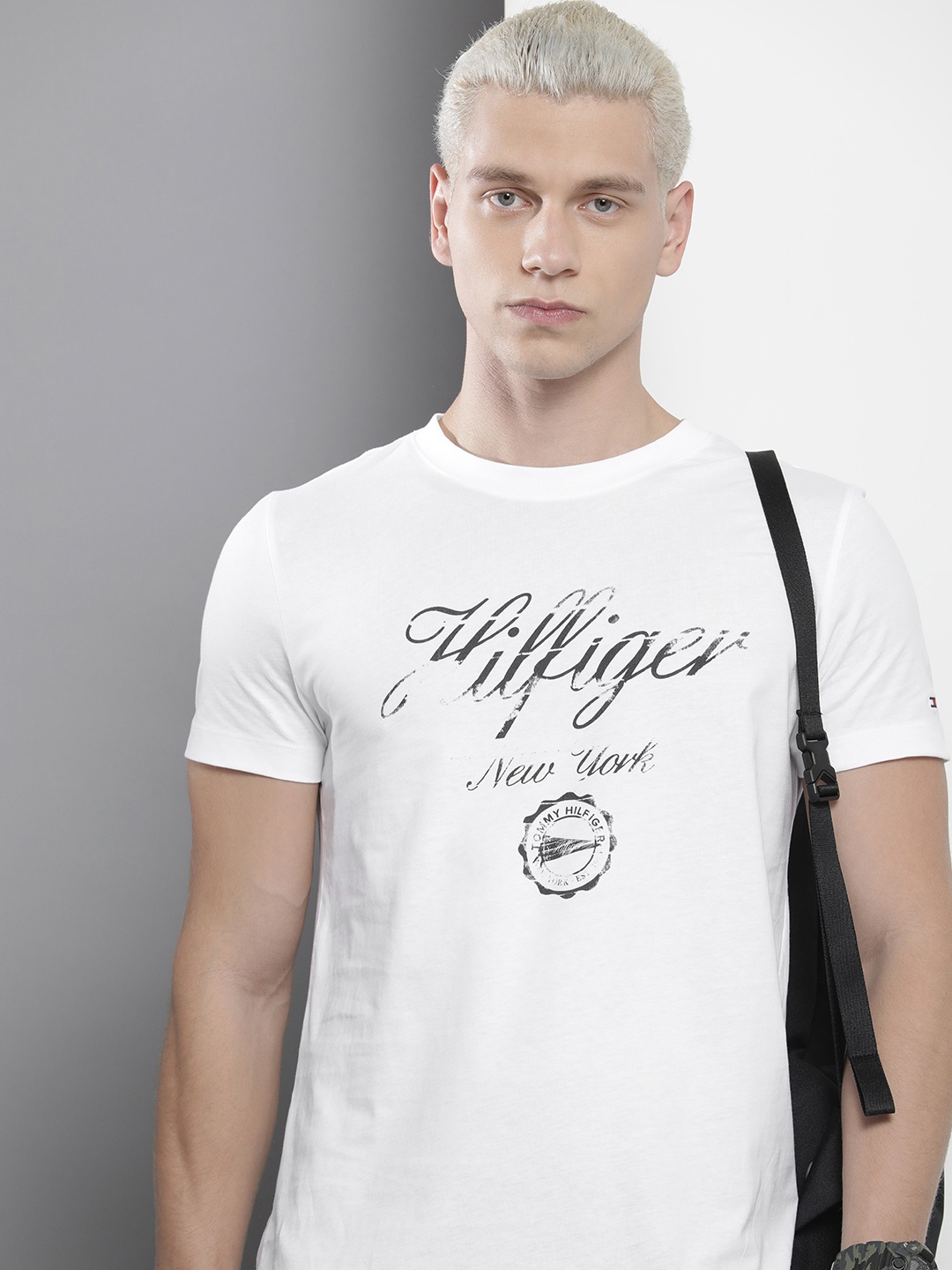 

Tommy Hilfiger Men Pure Cotton Brand Logo Printed T-shirt, White