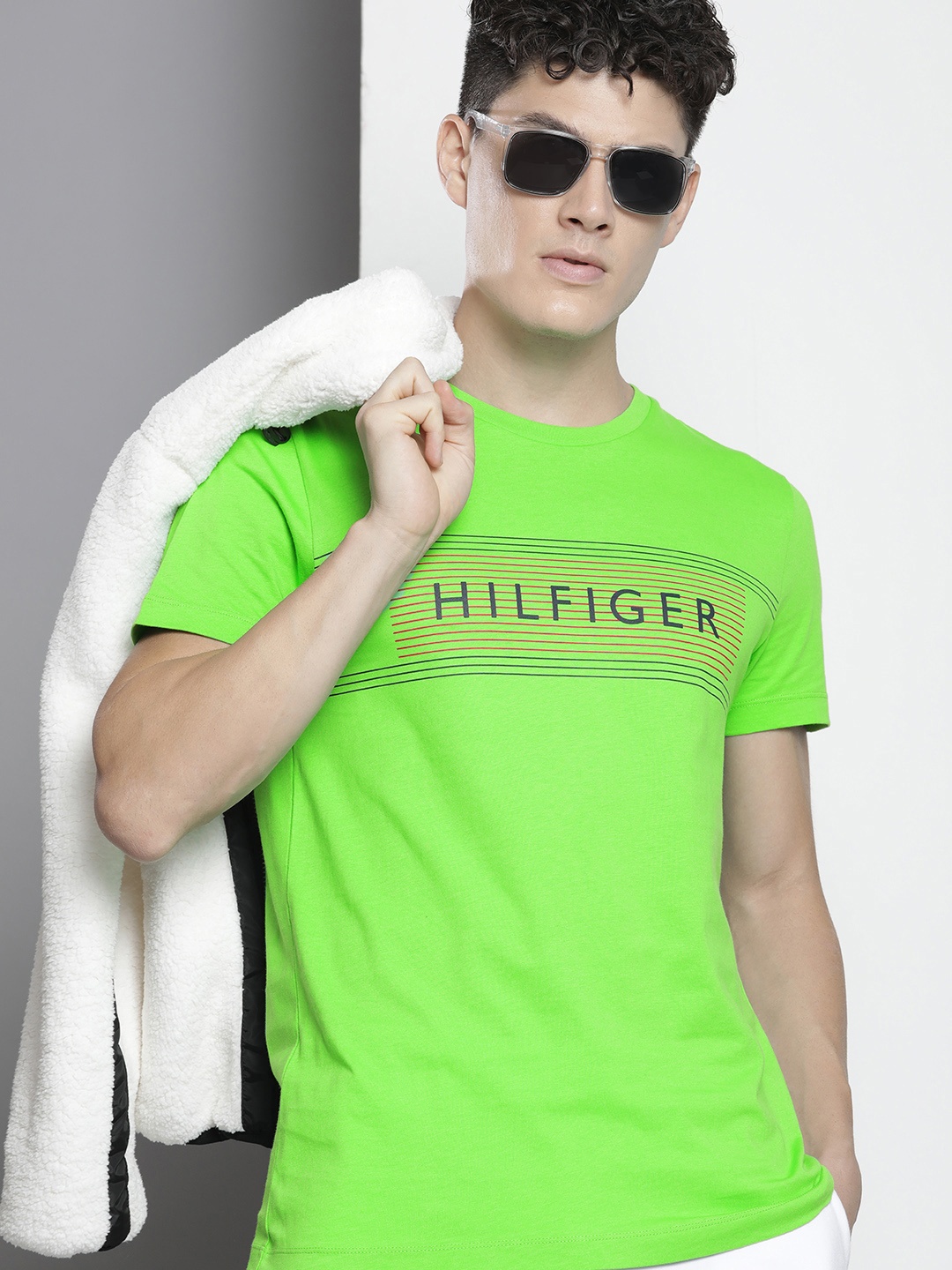 

Tommy Hilfiger Men Pure Cotton Brand Logo Printed T-shirt, Lime green