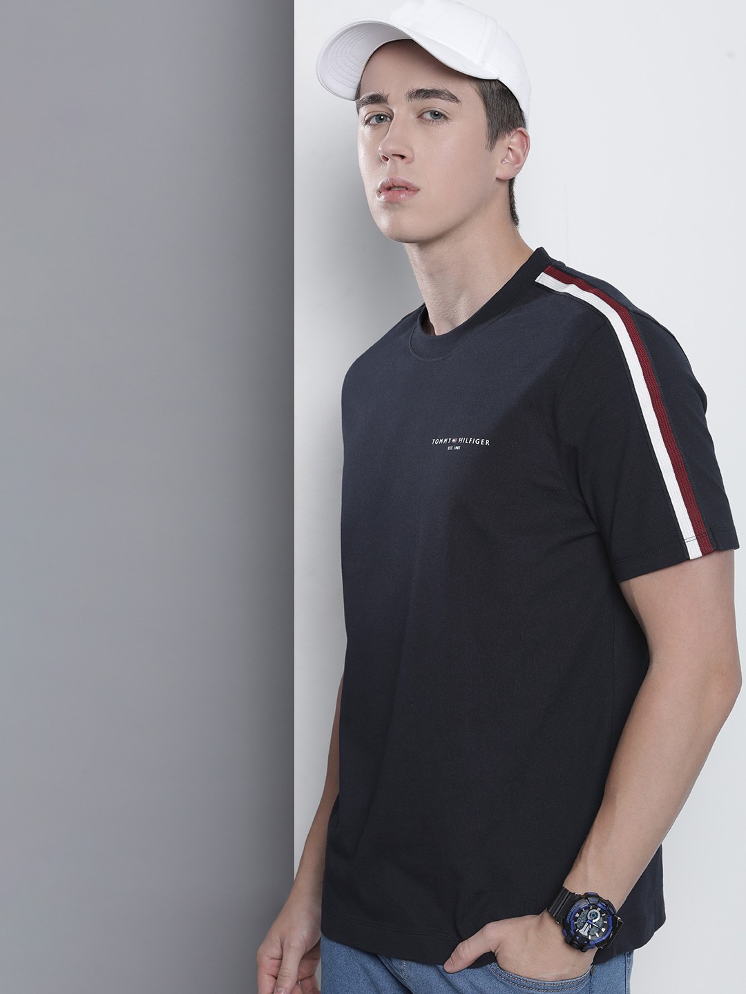 

Tommy Hilfiger Striped Pure Cotton T-shirt, Navy blue