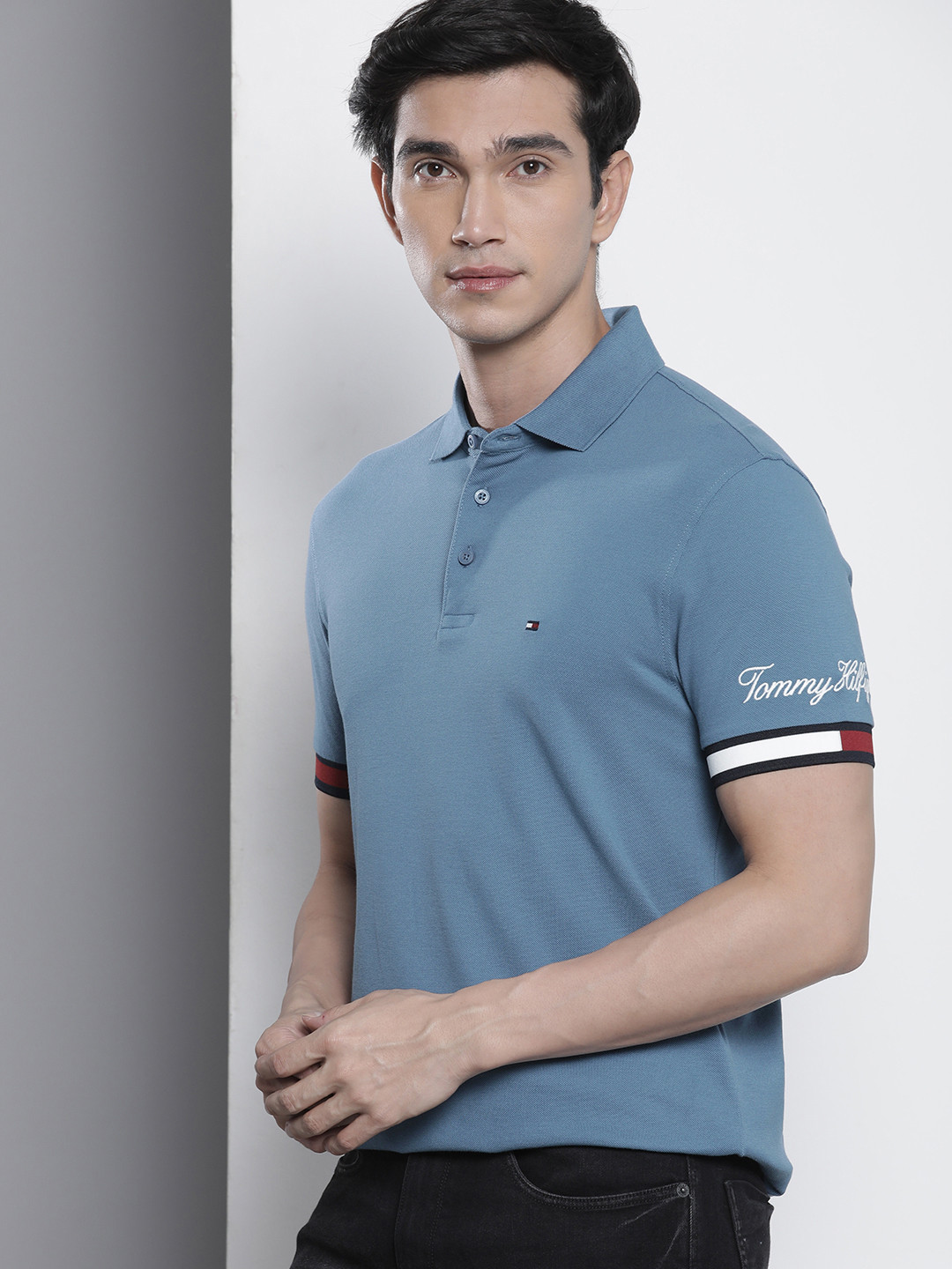 

Tommy Hilfiger Polo Collar Pure Cotton Slim Fit T-shirt, Blue