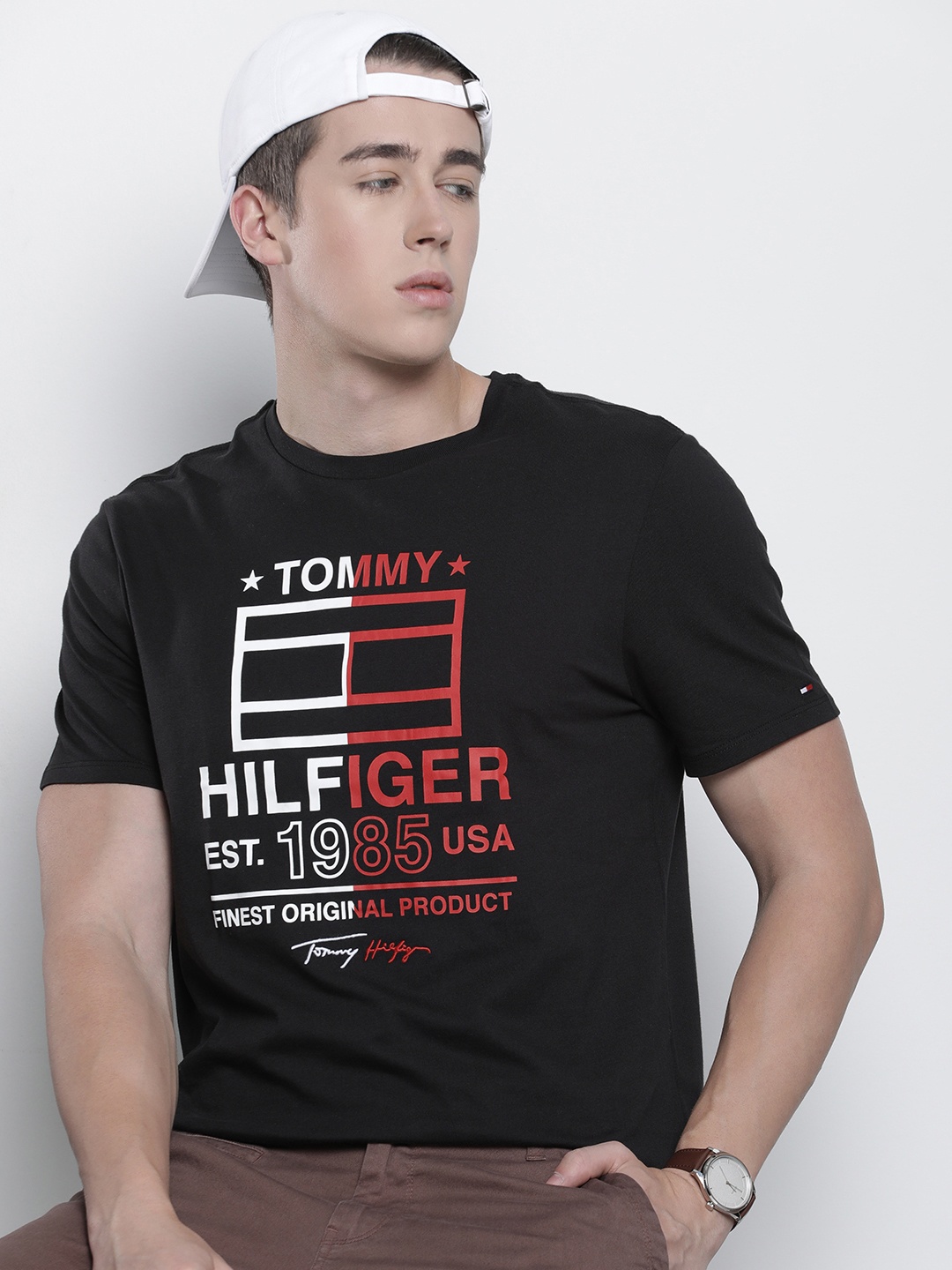 

Tommy Hilfiger Round Neck Typography Printed Pure Cotton T-shirt, Black