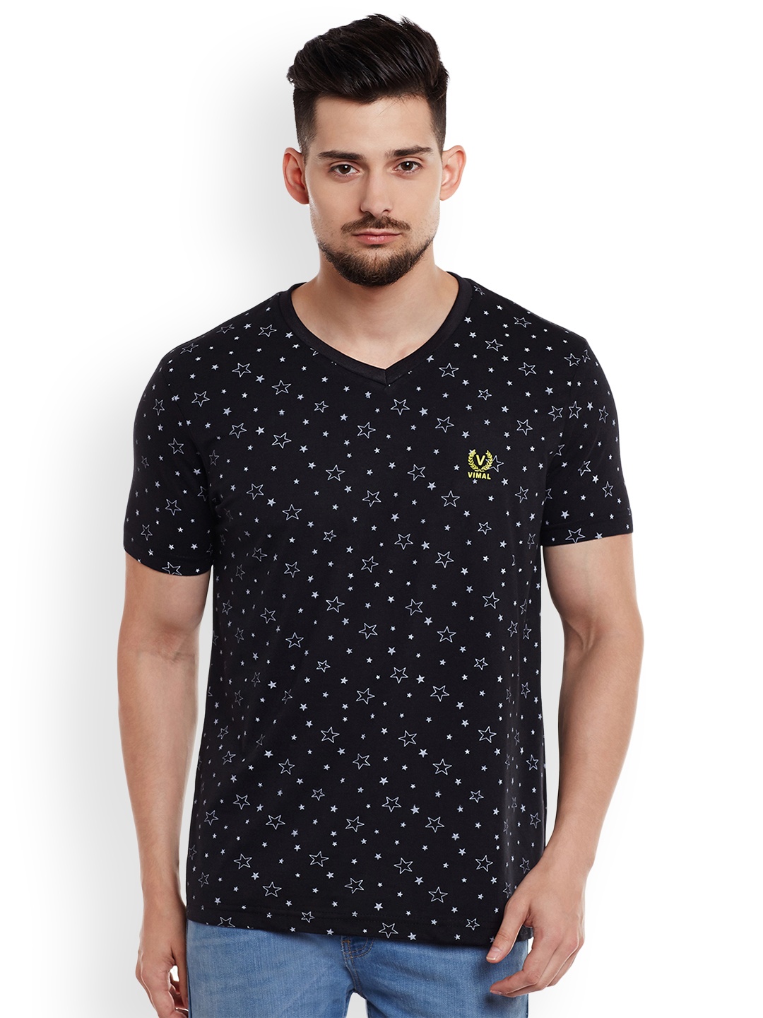 

VIMAL Men Black Printed T-shirt