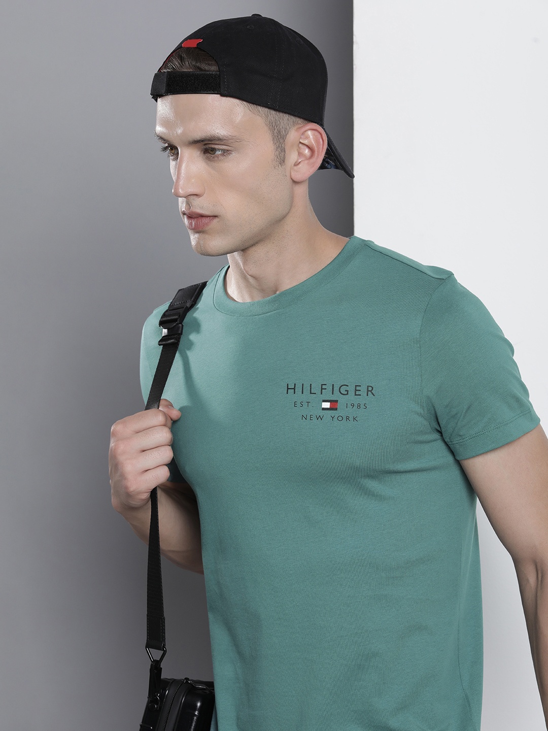 

Tommy Hilfiger Brand Logo Printed Pure Cotton Slim Fit T-shirt, Green