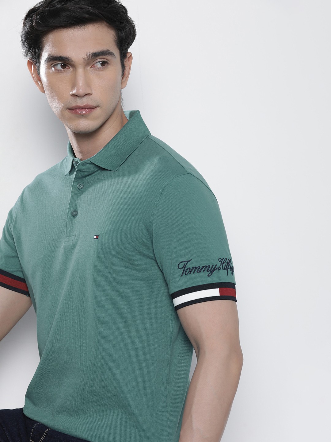 

Tommy Hilfiger Polo Collar Pure Cotton Slim Fit T-shirt, Teal