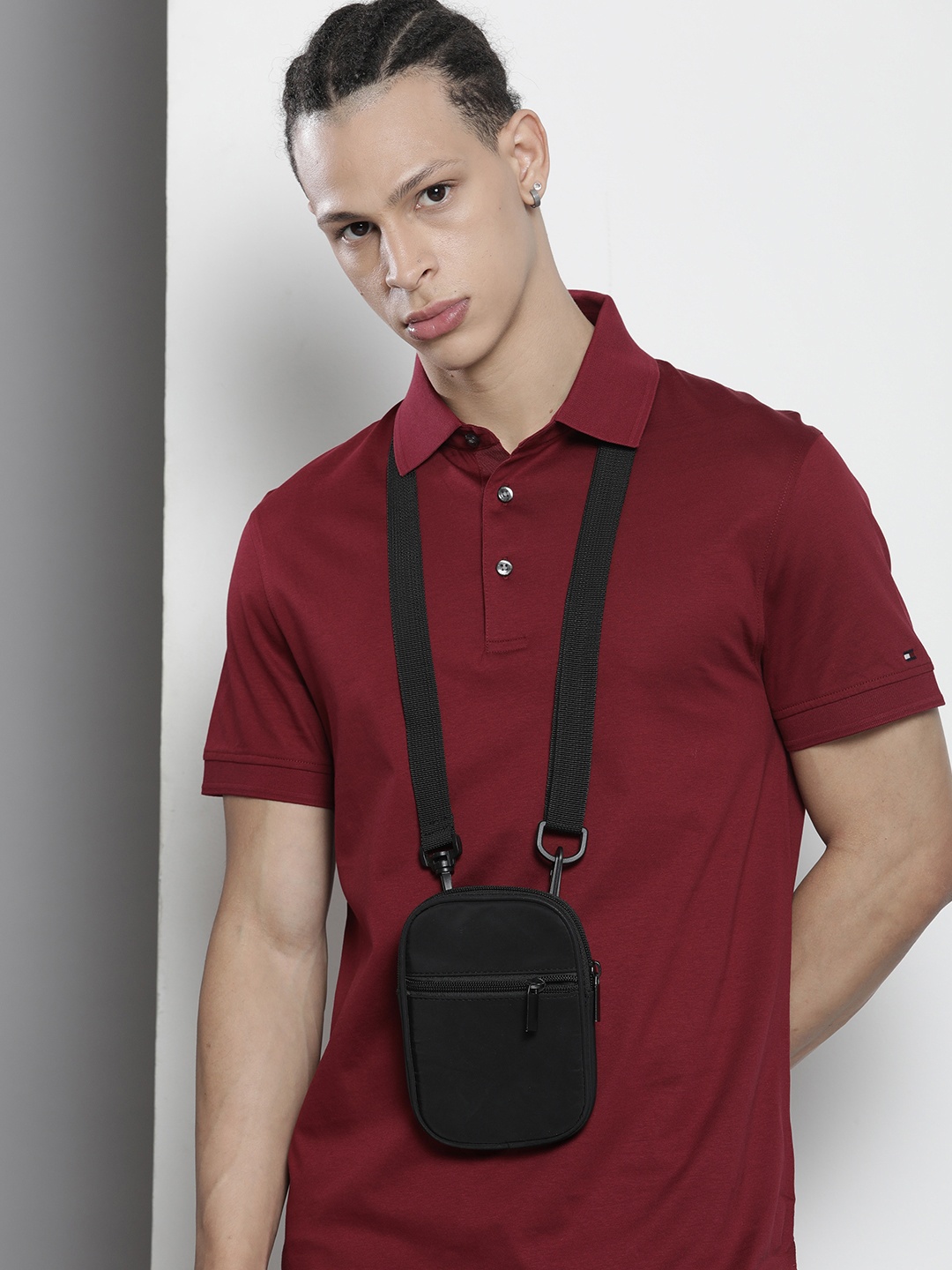 

Tommy Hilfiger Men Pure Cotton Polo Collar Slim Fit T-shirt, Maroon