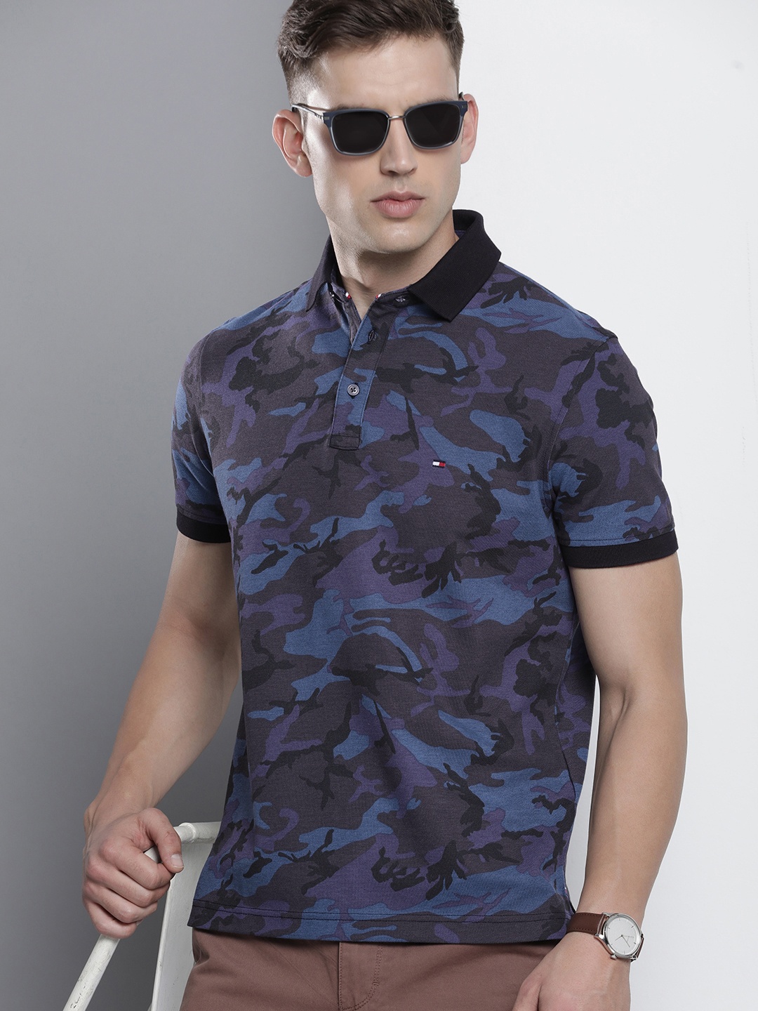 

Tommy Hilfiger Camouflage Printed Polo Collar T-shirt, Navy blue