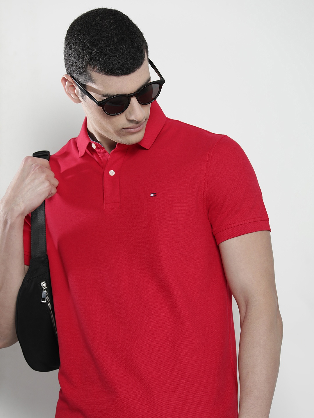 

Tommy Hilfiger Men Four Way Stretch Quick Drying & Wicking Technology Polo Collar T-shirt, Red