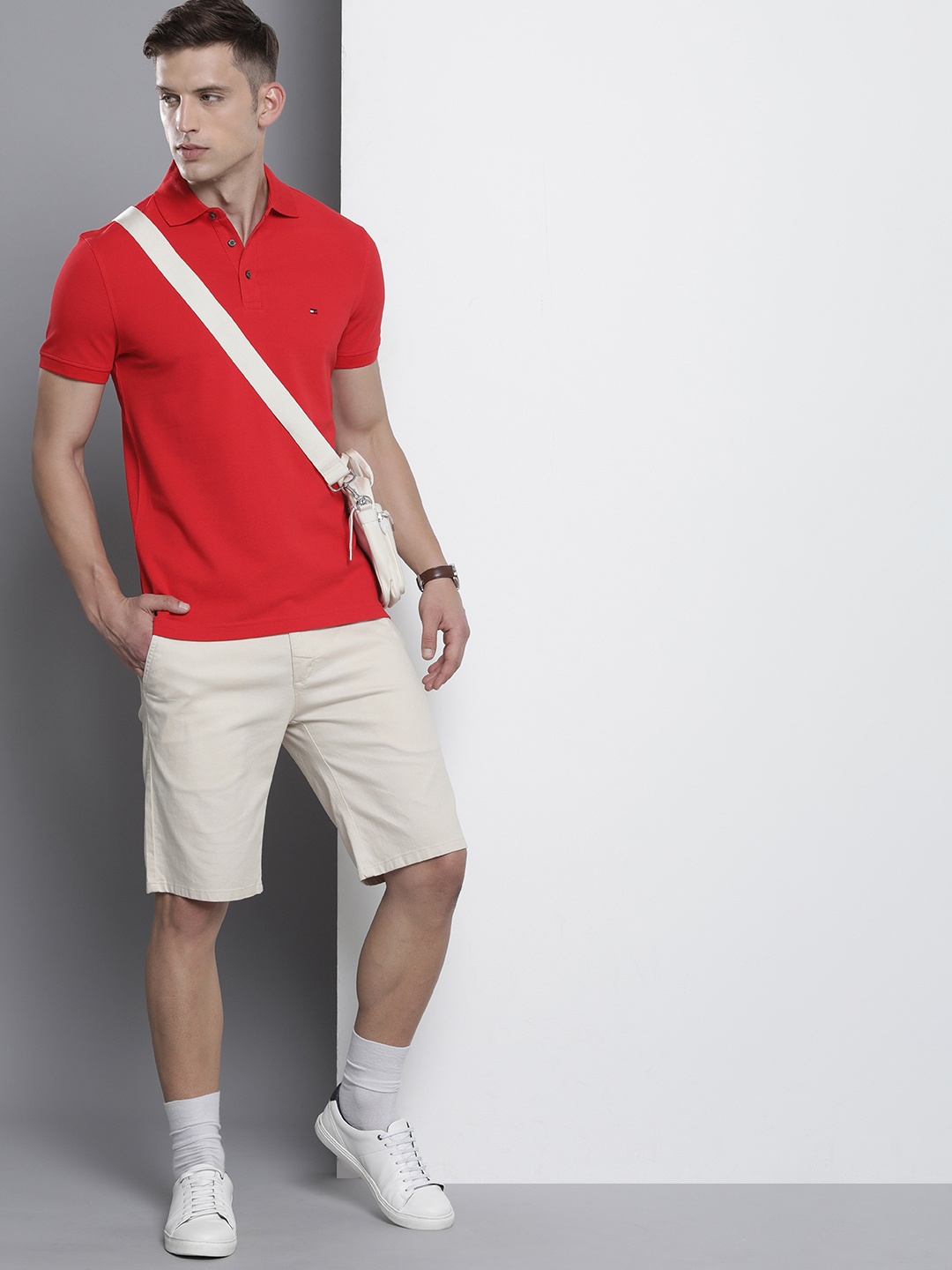 

Tommy Hilfiger Men Slim Fit Solid Polo Collar T-shirt, Red