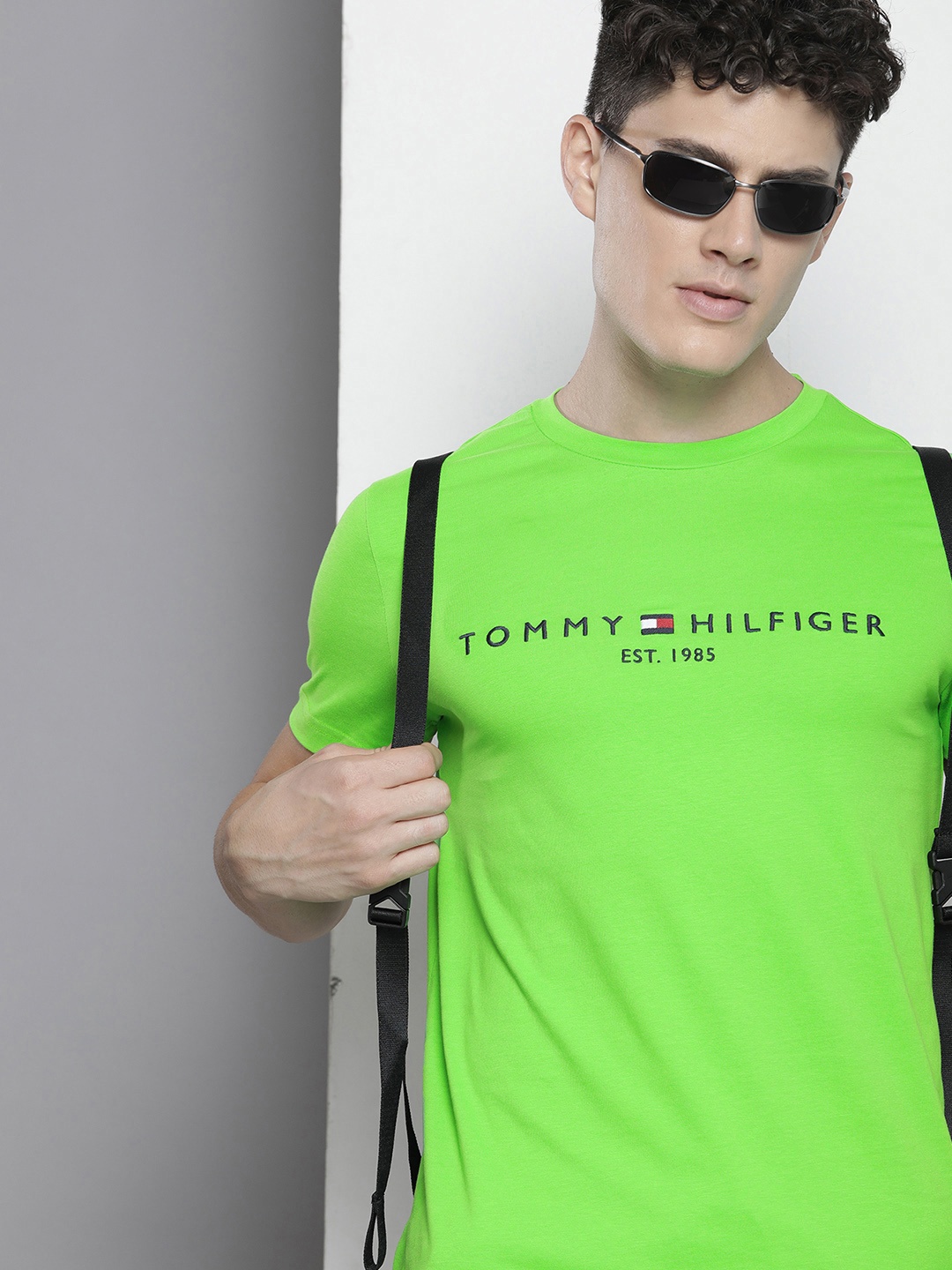 

Tommy Hilfiger Men Pure Cotton Brand Logo Printed T-shirt, Lime green