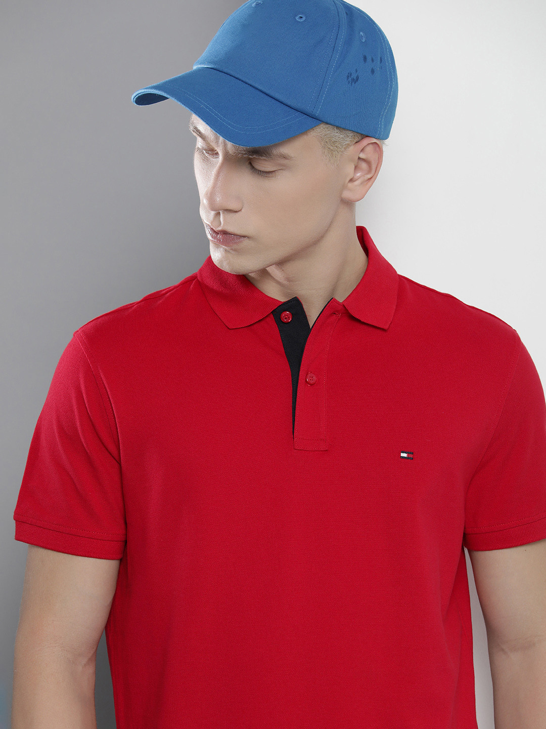 

Tommy Hilfiger Men Polo Collar Pure Cotton T-shirt, Red