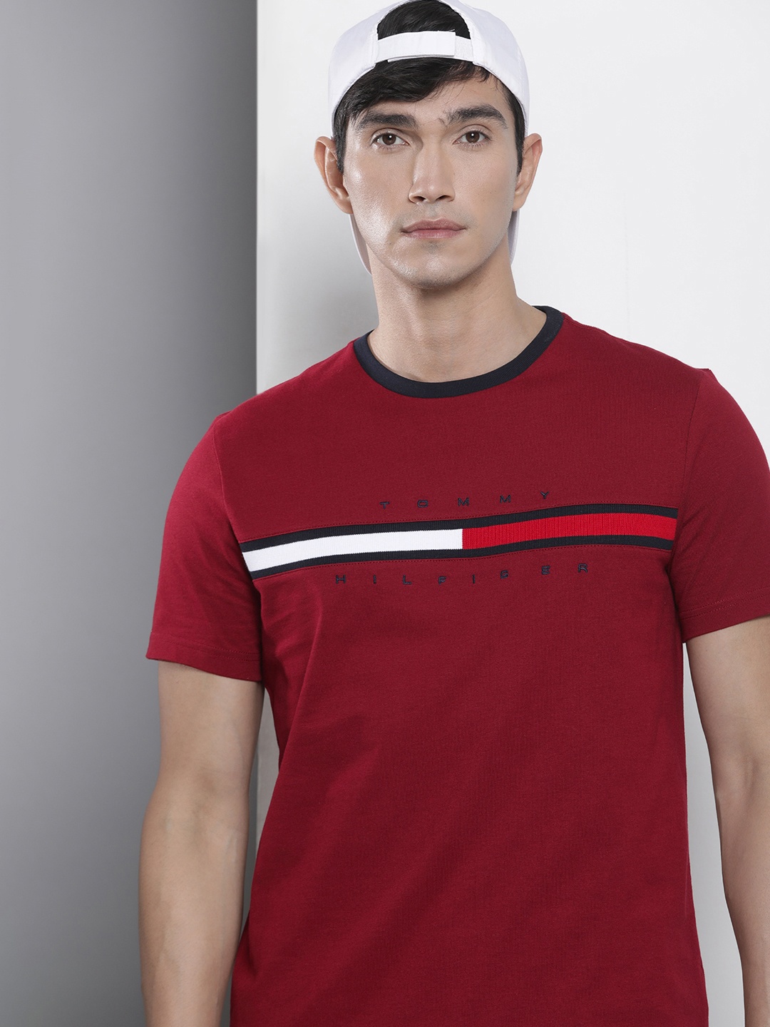 

Tommy Hilfiger Striped Pure Cotton T-shirt, Maroon