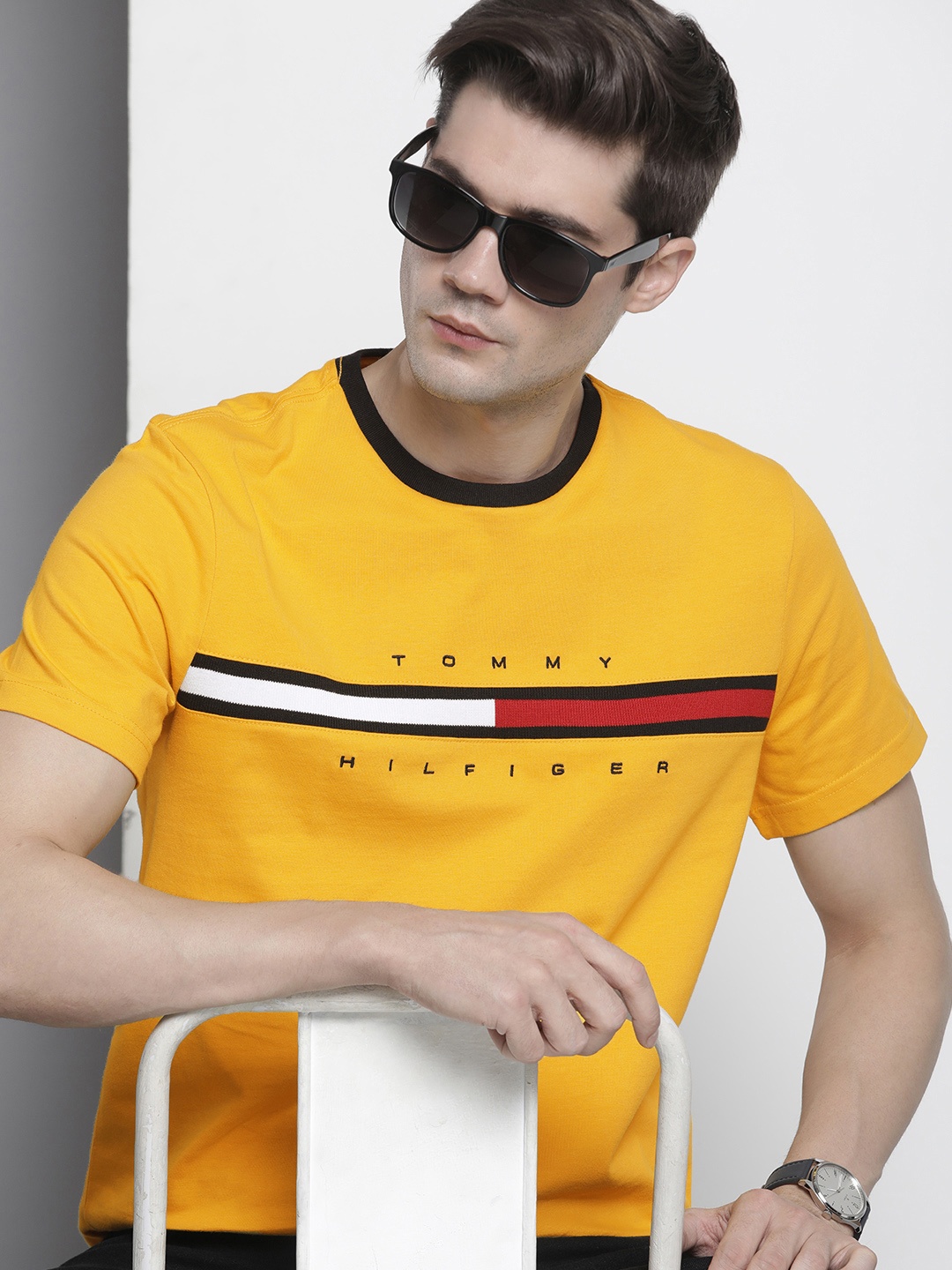 

Tommy Hilfiger Striped Pure Cotton T-shirt, Mustard