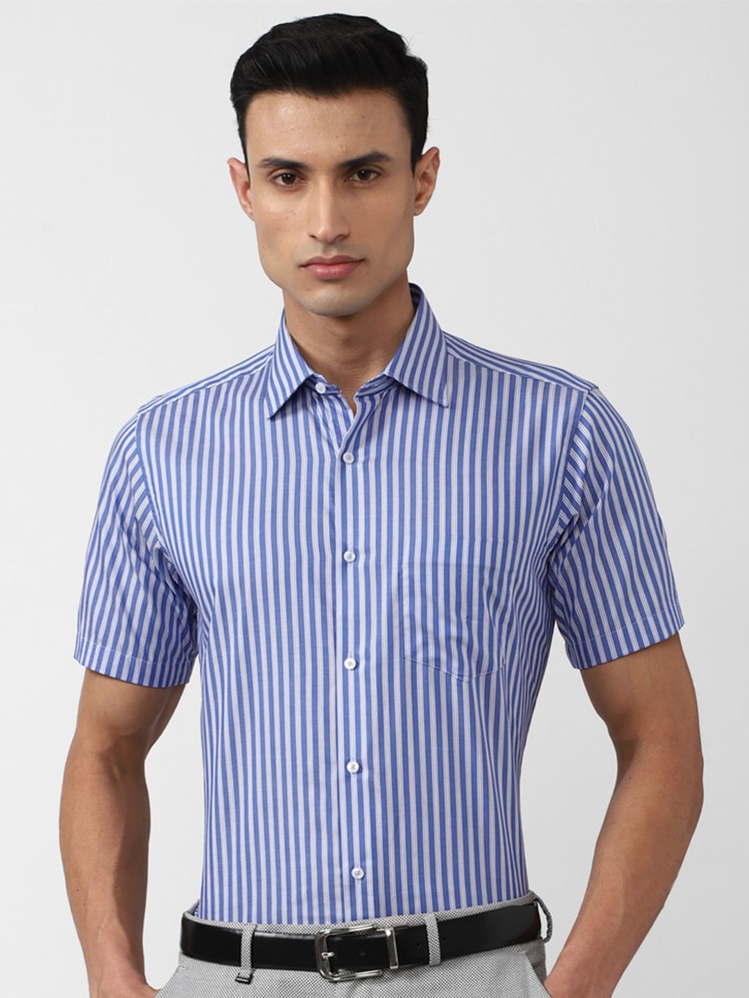 

Van Heusen Men Striped Cotton Formal Shirt, Blue