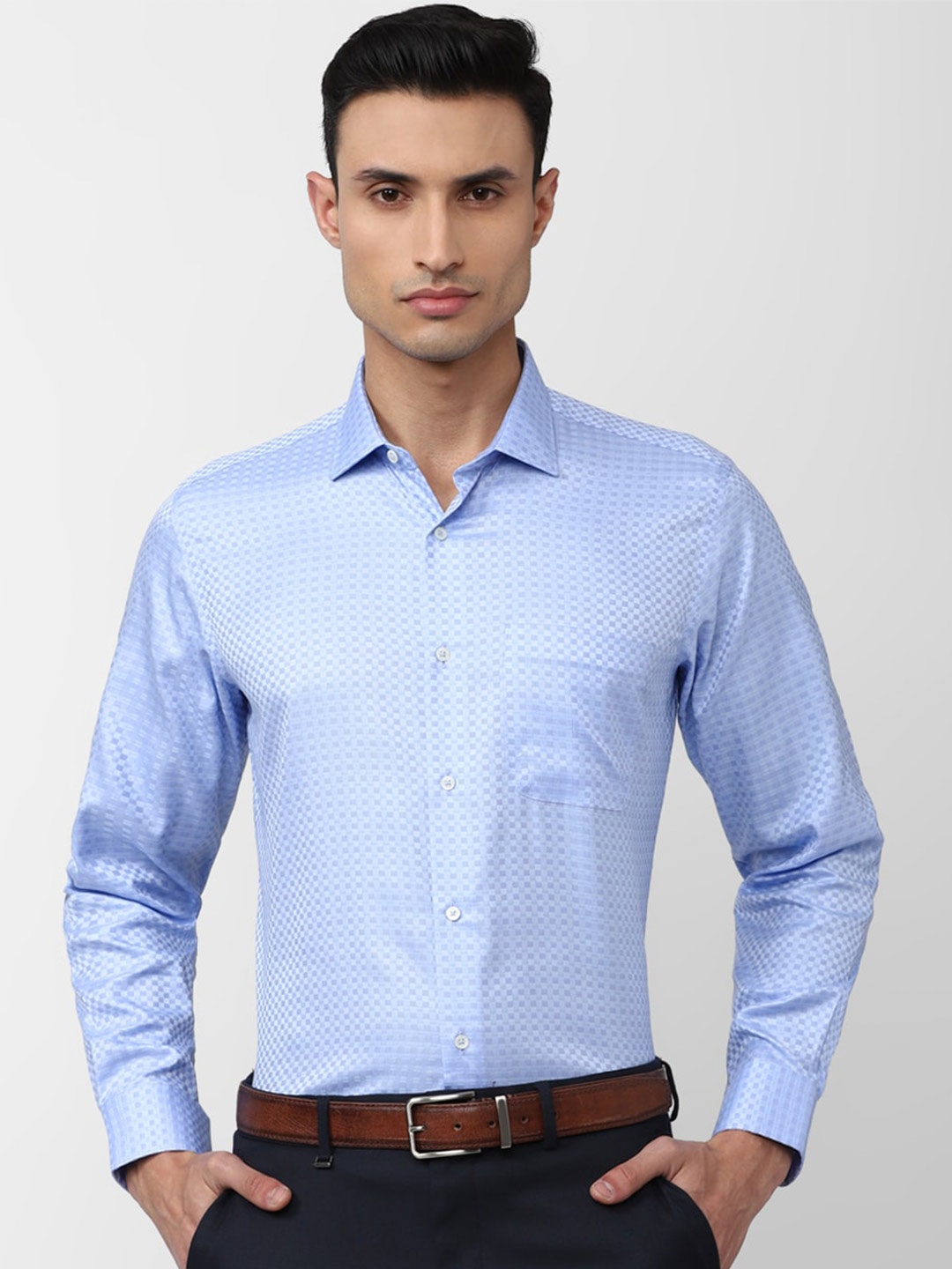 

Van Heusen Men Textured Printed Formal Shirt, Blue
