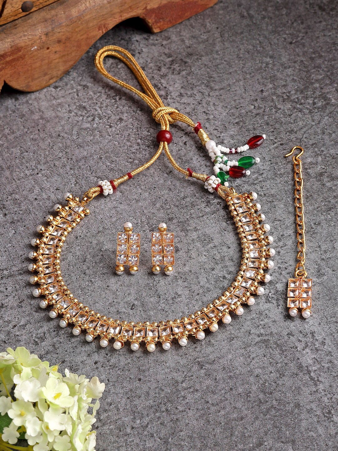 

Kennice Stone-Studded Jewellery Set, White