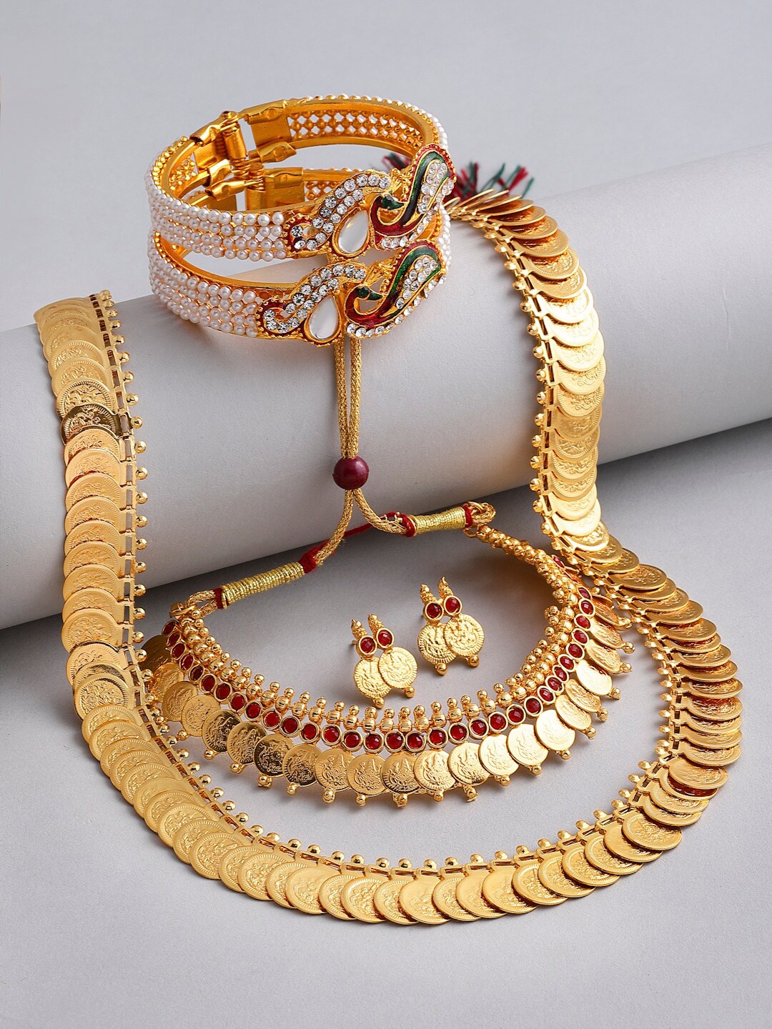 

Kennice Gold-Plated Stone-studded Temple Jewelry Set