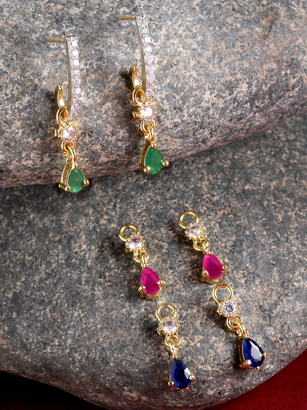 

Kennice Set of 3 Gold Plated Classic Drop Earrings, Pink