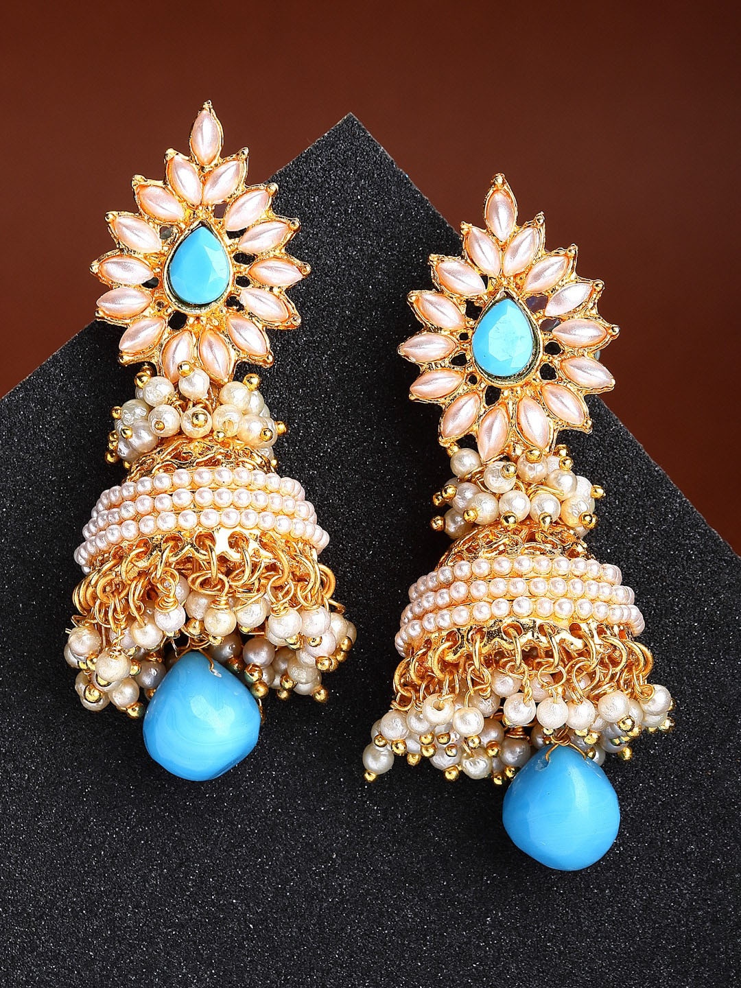 

Kennice Gold Plated Dome Shaped Jhumkas Earrings, Turquoise blue