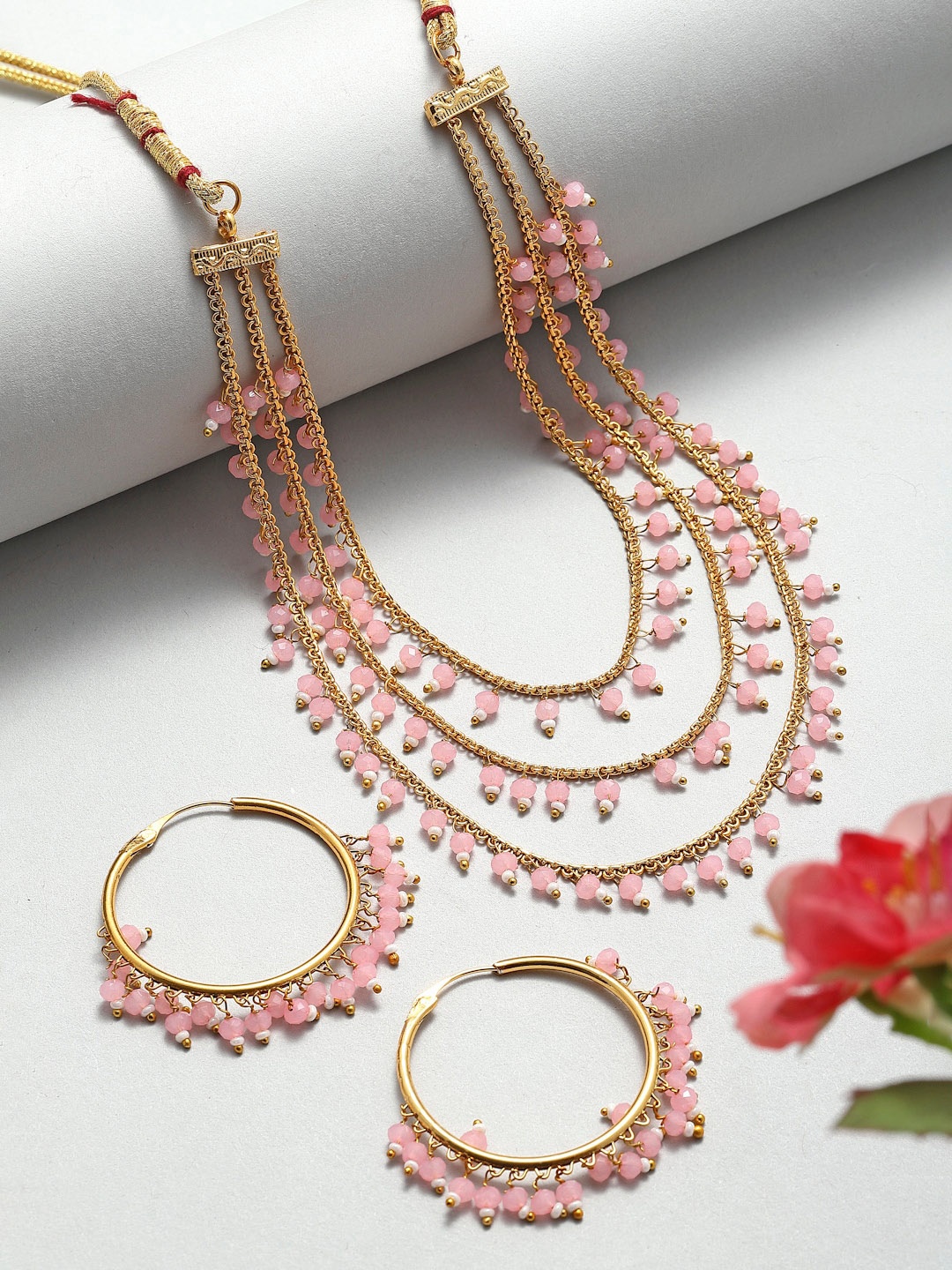 

Kennice Gold-Plated Pearls Beaded Layered Jewellery Set, Pink