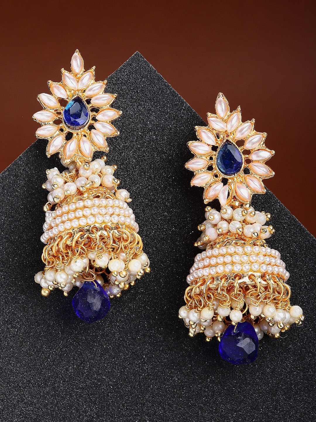 

Kennice Gold-Plated Dome Shaped Jhumkas Earrings, Blue