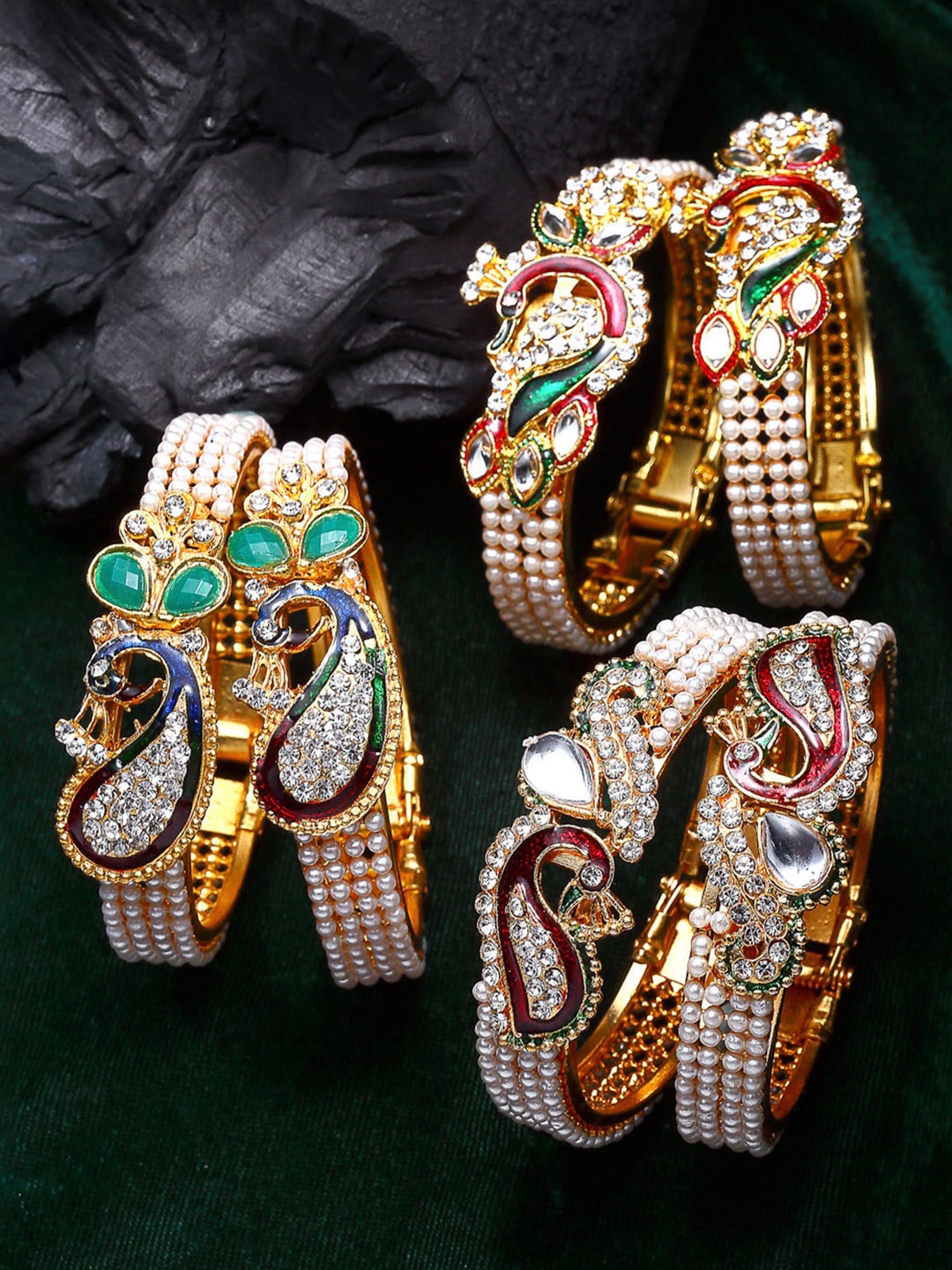 

Kennice Women Set of 6 Gold-Plated Kada Bracelet