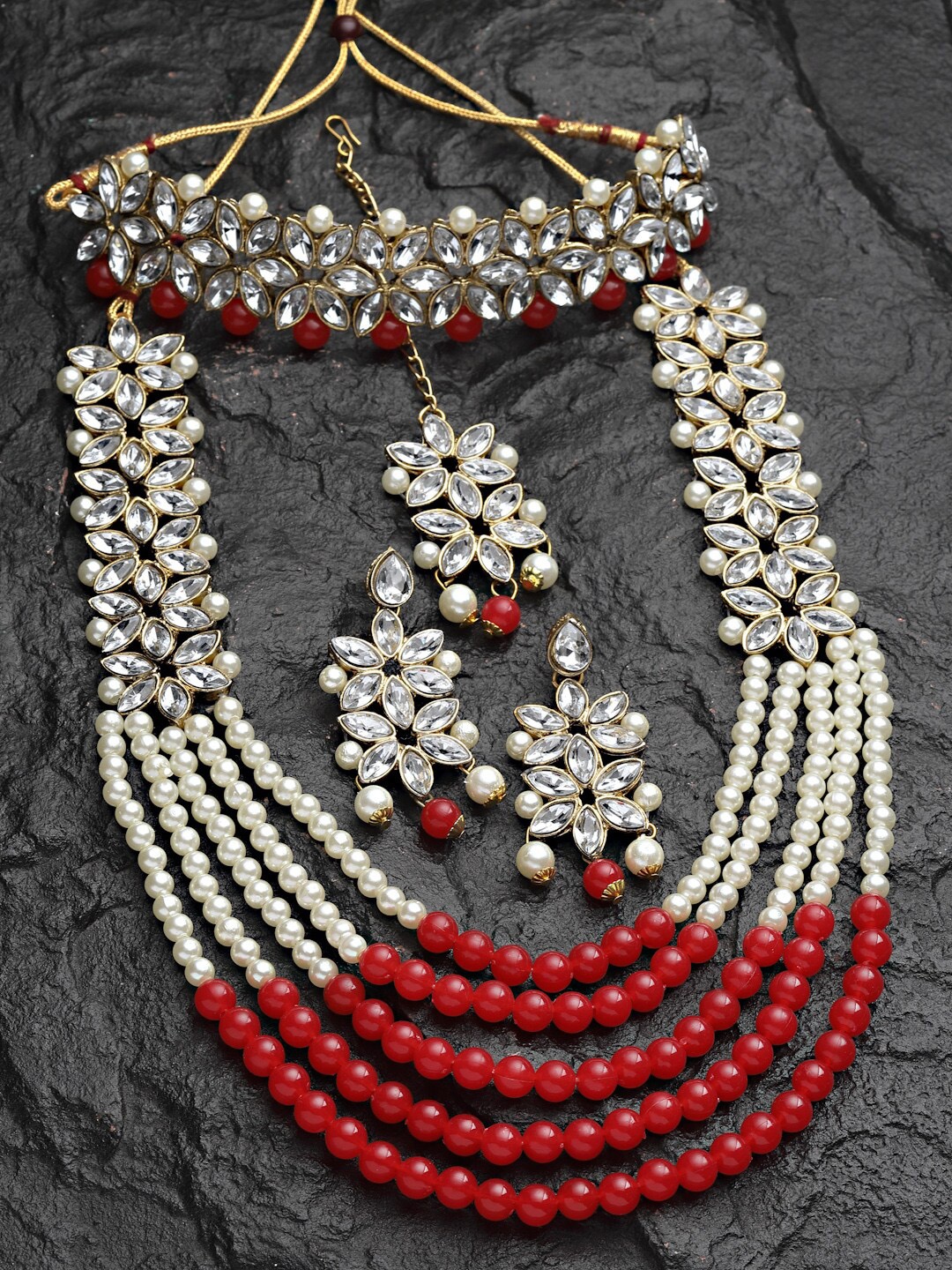 

Kennice Women Gold-Plated Kundan Studded & Beaded Jewellery Set