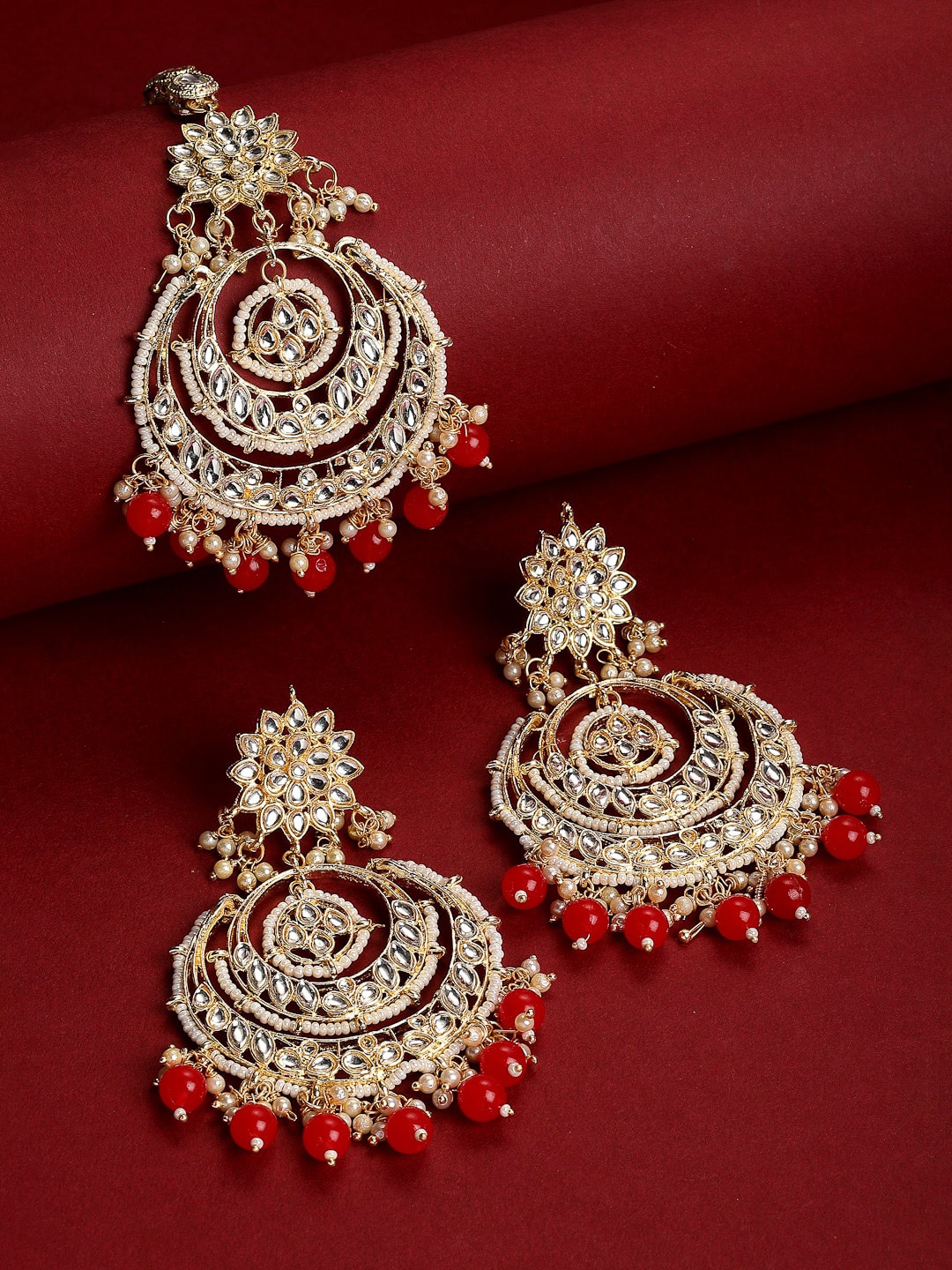 

Kennice Women Gold-Plated Stone Studded Alloy Jewellery Set, Red