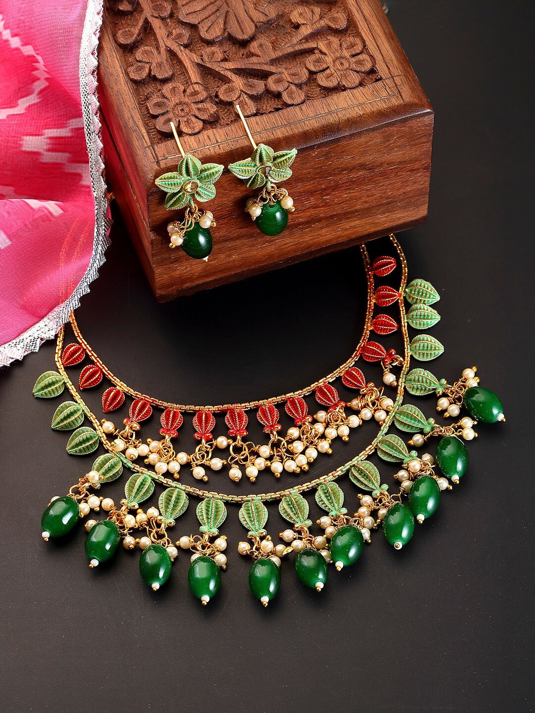 

Kennice Women Gold-Plated Beaded Layered Jewellery Set