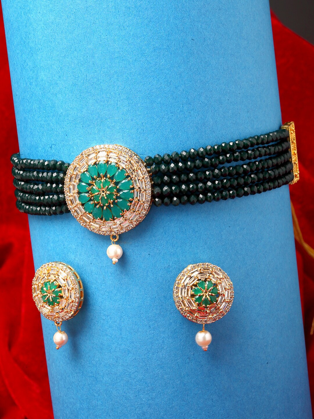 

Kennice Gold-Plated Stone Studded & Beaded Jewellery Set