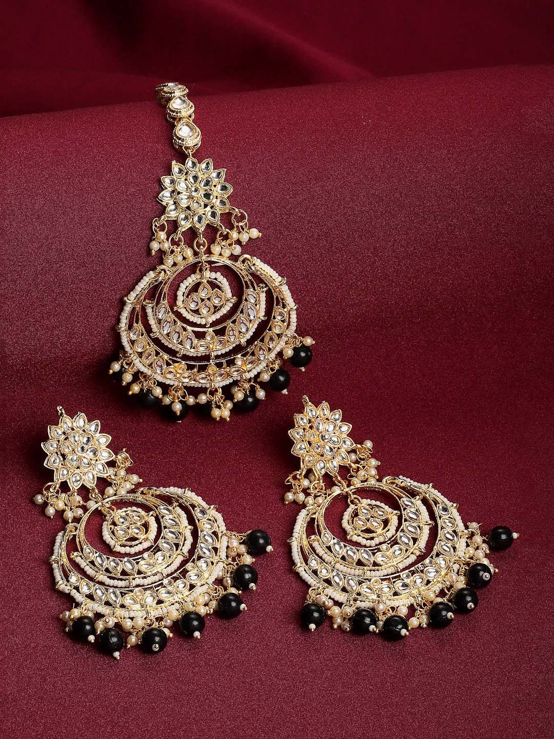 

Kennice Gold-Plated Stone-Studded Jewellery Set, Black