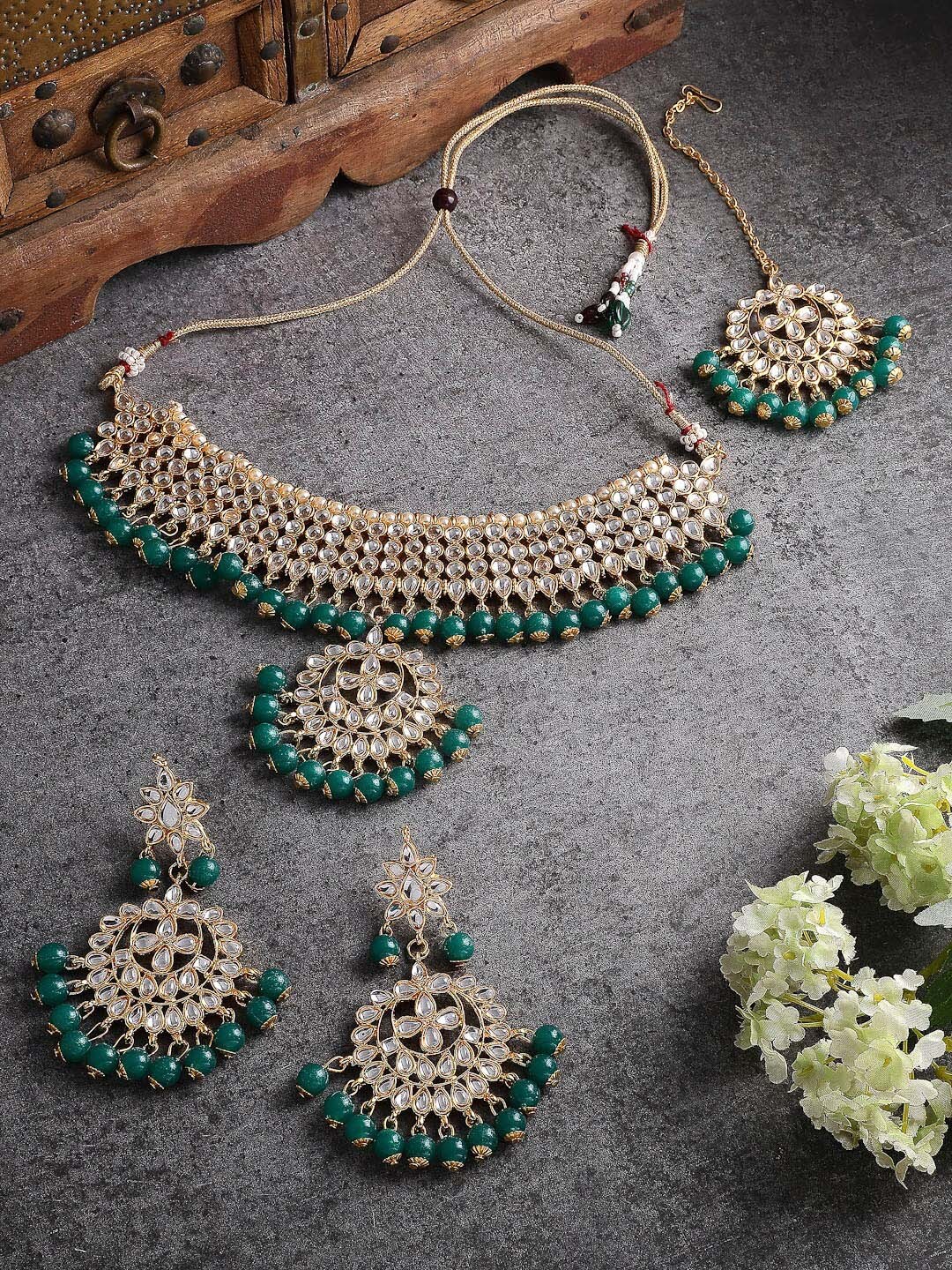 

Kennice Gold-Plated Kundan Beaded Jewellery Set