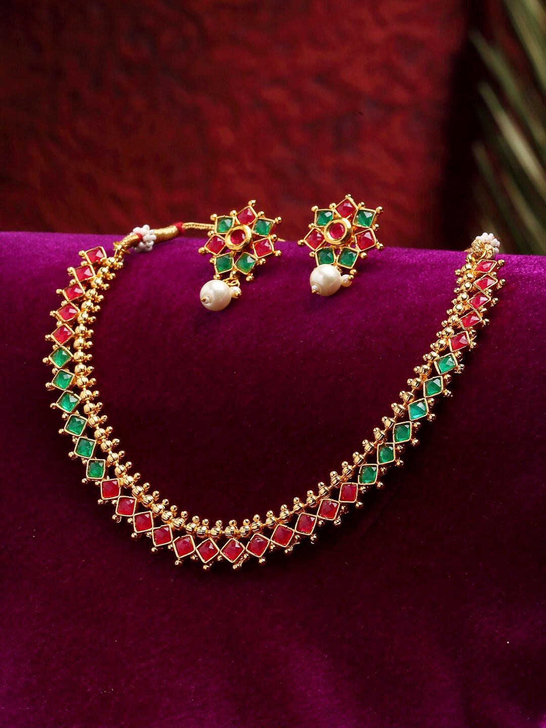 

Kennice Gold-Plated AD Studded Jewellery Set, Green