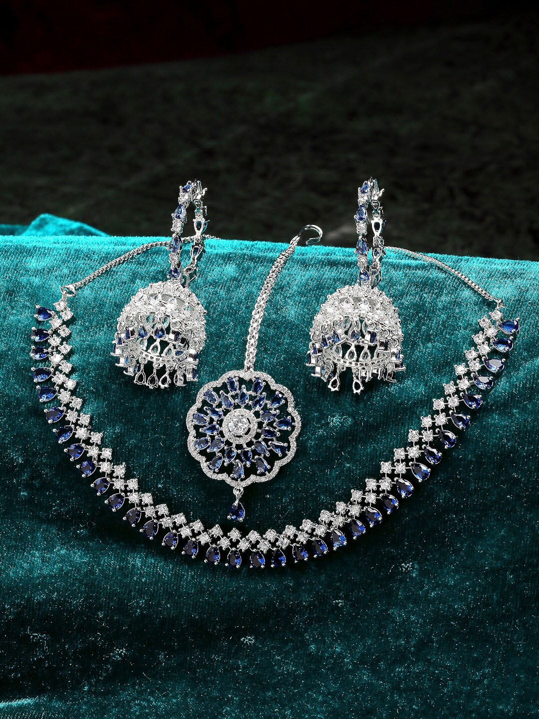 

Kennice Silver-Plated AD-Studded Jewellery Set, Blue