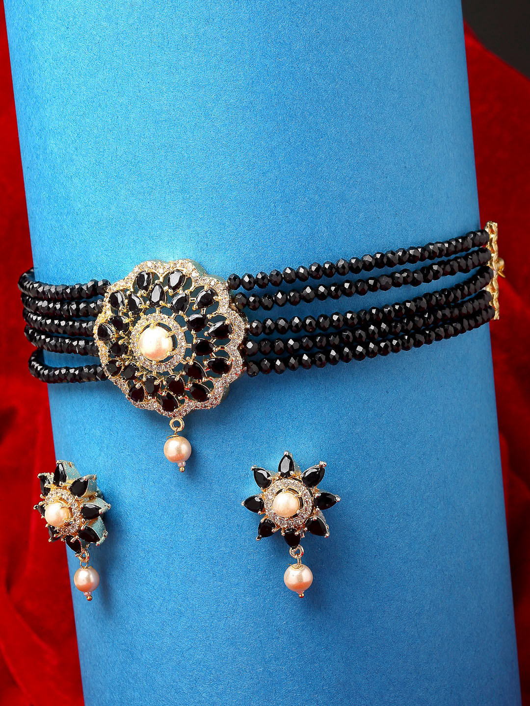 

Kennice Gold-Plated AD-Studded & Beaded Layered Jewellery Set