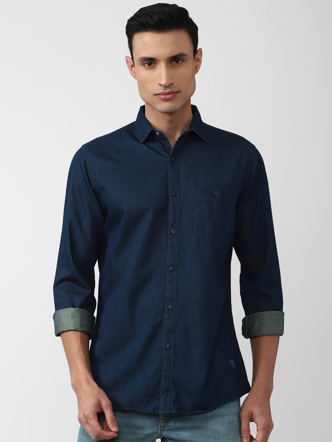 

VAN HEUSEN DENIM LABS Men Slim Fit Casual Cotton Shirt, Navy blue