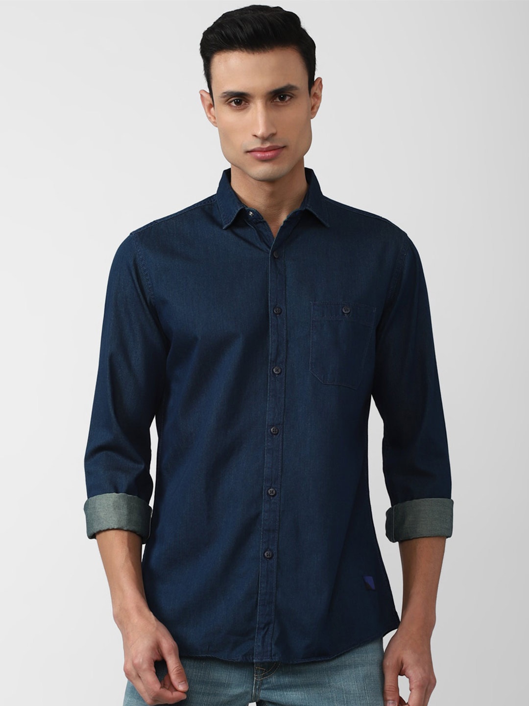 

VAN HEUSEN DENIM LABS Men Cotton Casual Shirt, Navy blue