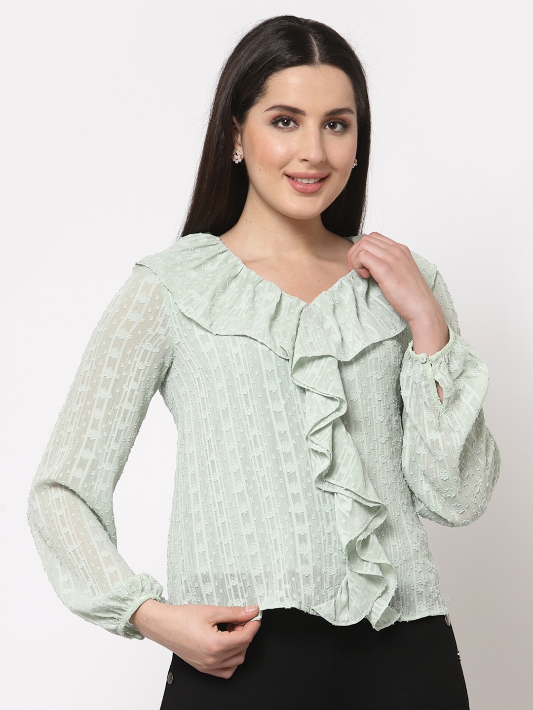 

Mafadeny Ruffles Georgette Top, Green