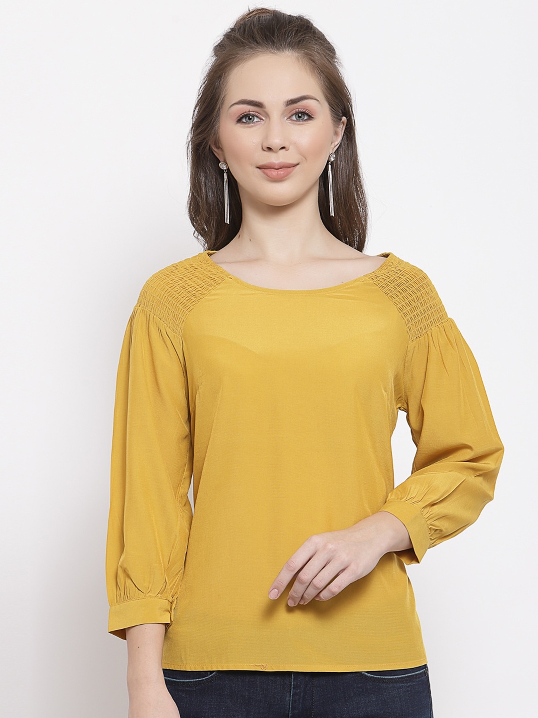 

Mafadeny Smocked Regular Top, Mustard