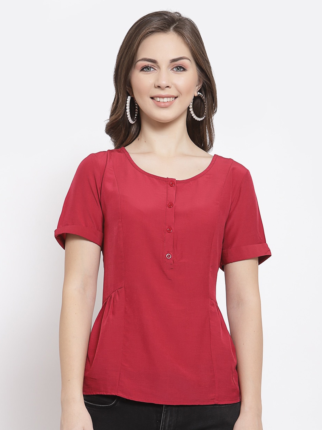 

Mafadeny Regular Round Neck Top, Maroon