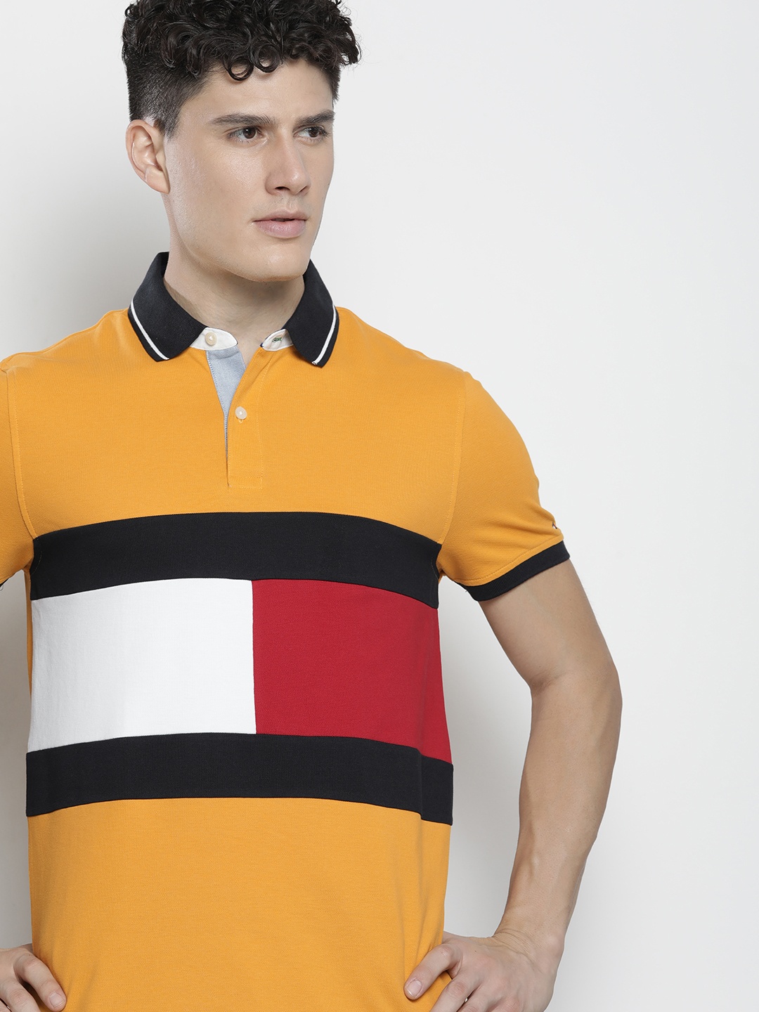 

Tommy Hilfiger Men Colourblocked Polo Collar T-shirt, Yellow