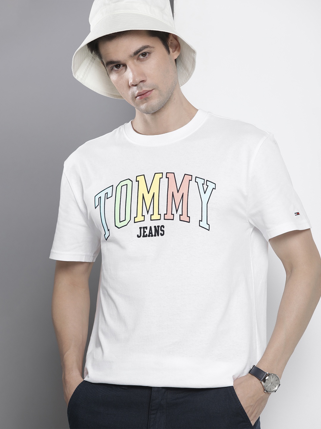 

Tommy Hilfiger Typography Printed Pure Cotton T-shirt, White