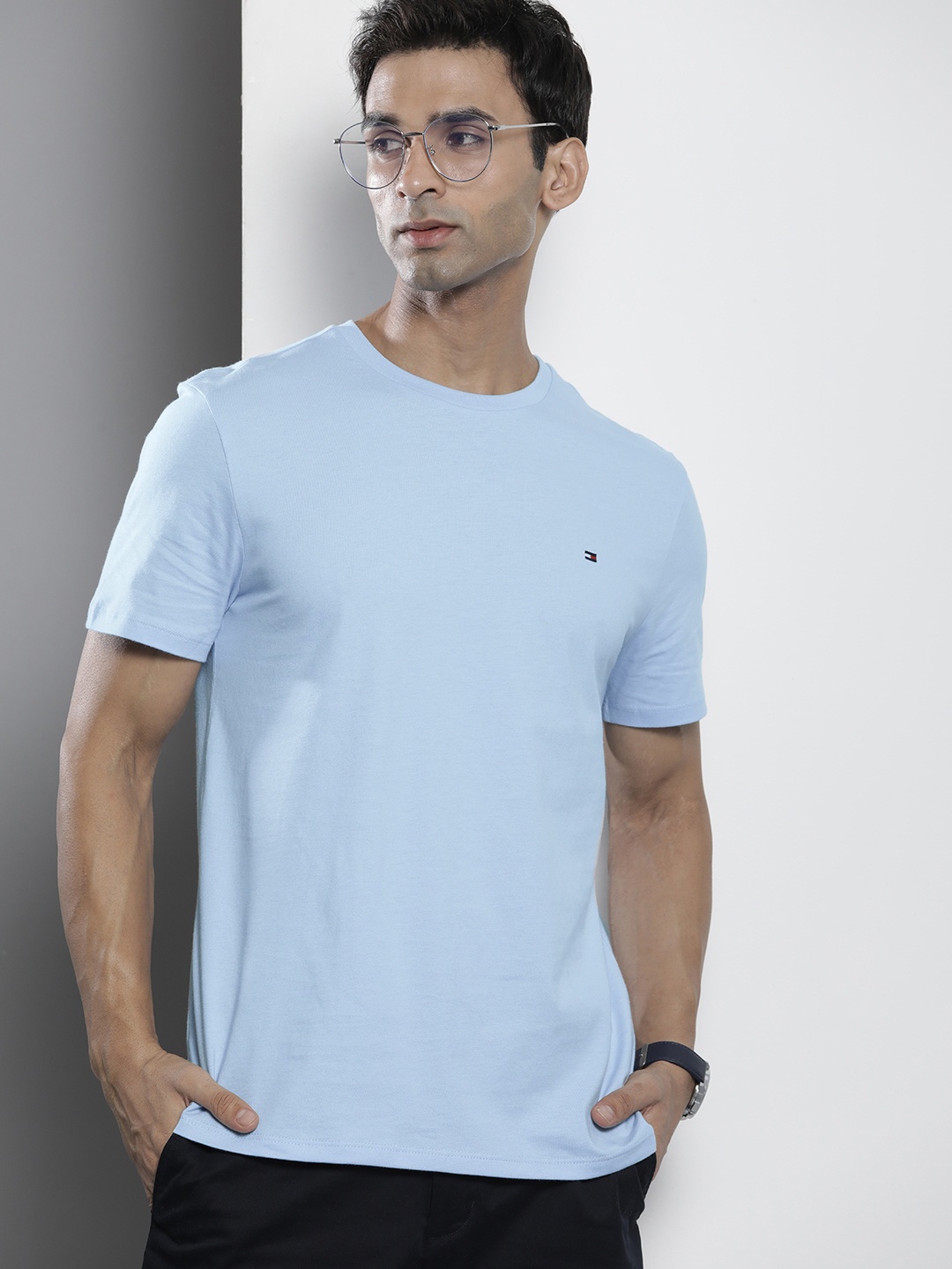 

Tommy Hilfiger Men Solid Pure Cotton T-shirt, Blue