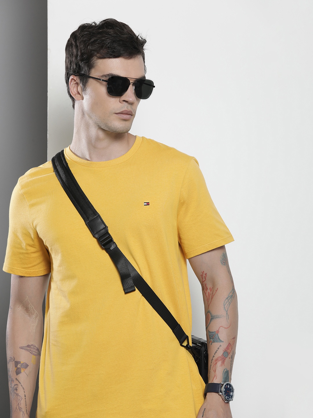 

Tommy Hilfiger Men Solid Pure Cotton T-shirt, Yellow